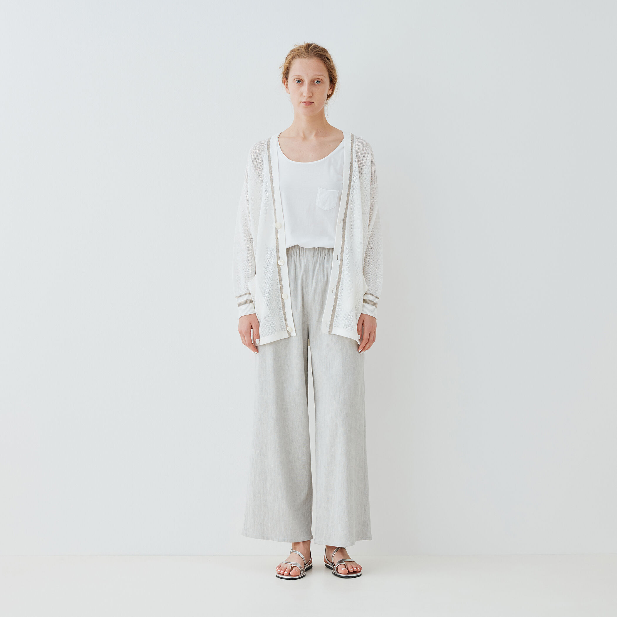 □リネンコードパイエット Vネックカーディガン｜トゥモローランド