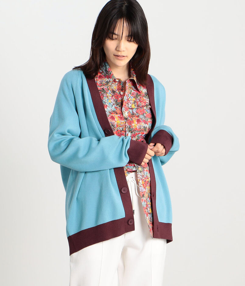 CABaN コットンカシミヤ バイカラーVネックカーディガン  