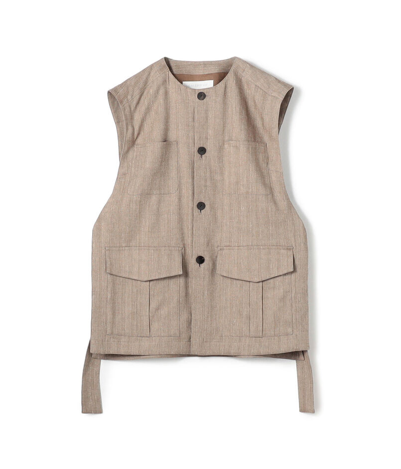 リノシャンブレーストライプ クルーネックジレ