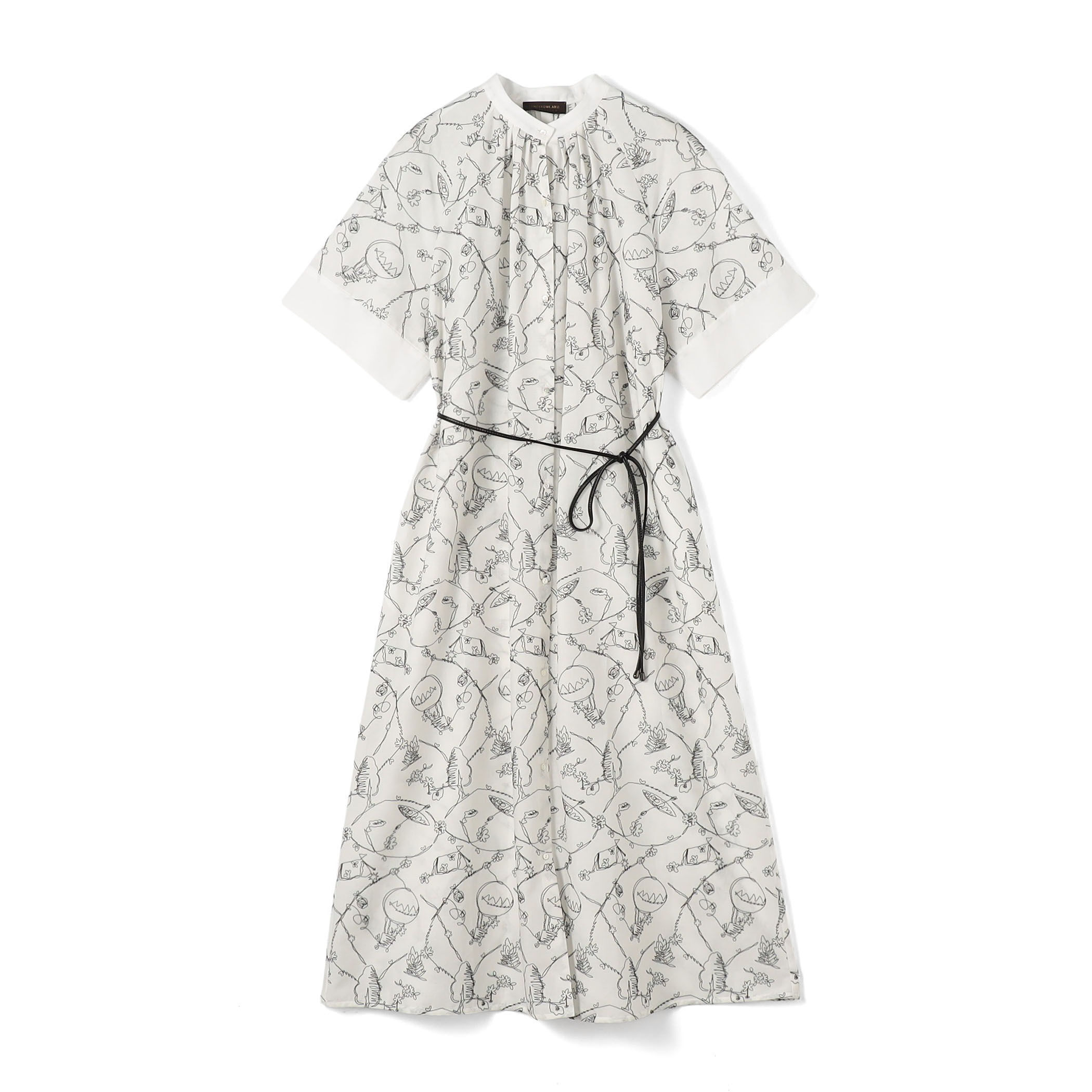 バルーンエンブロイダリー スタンドカラーワンピース