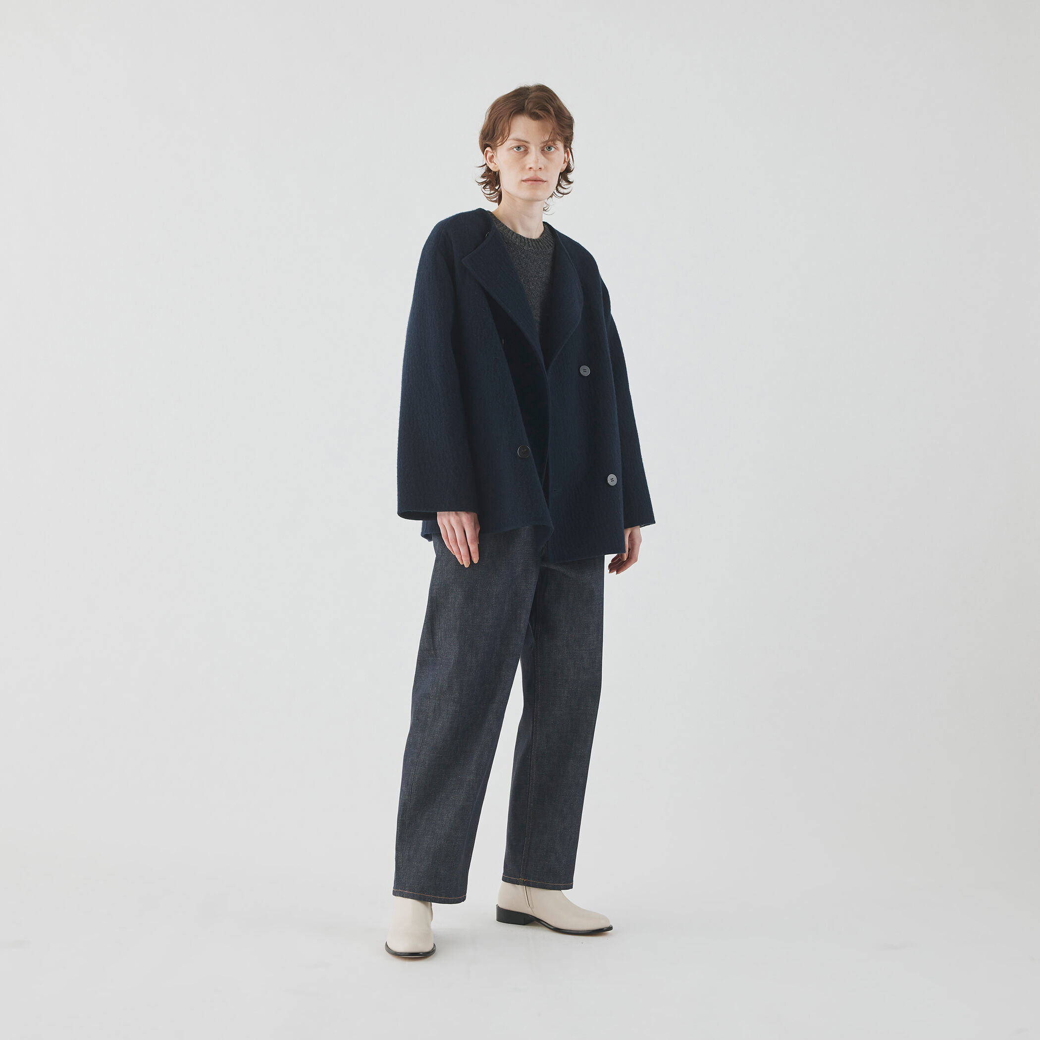 GALERIE VIE ギャルリーヴィー カラーレスショートトレンチコート ランダムウール カラーレスショートトレンチコート