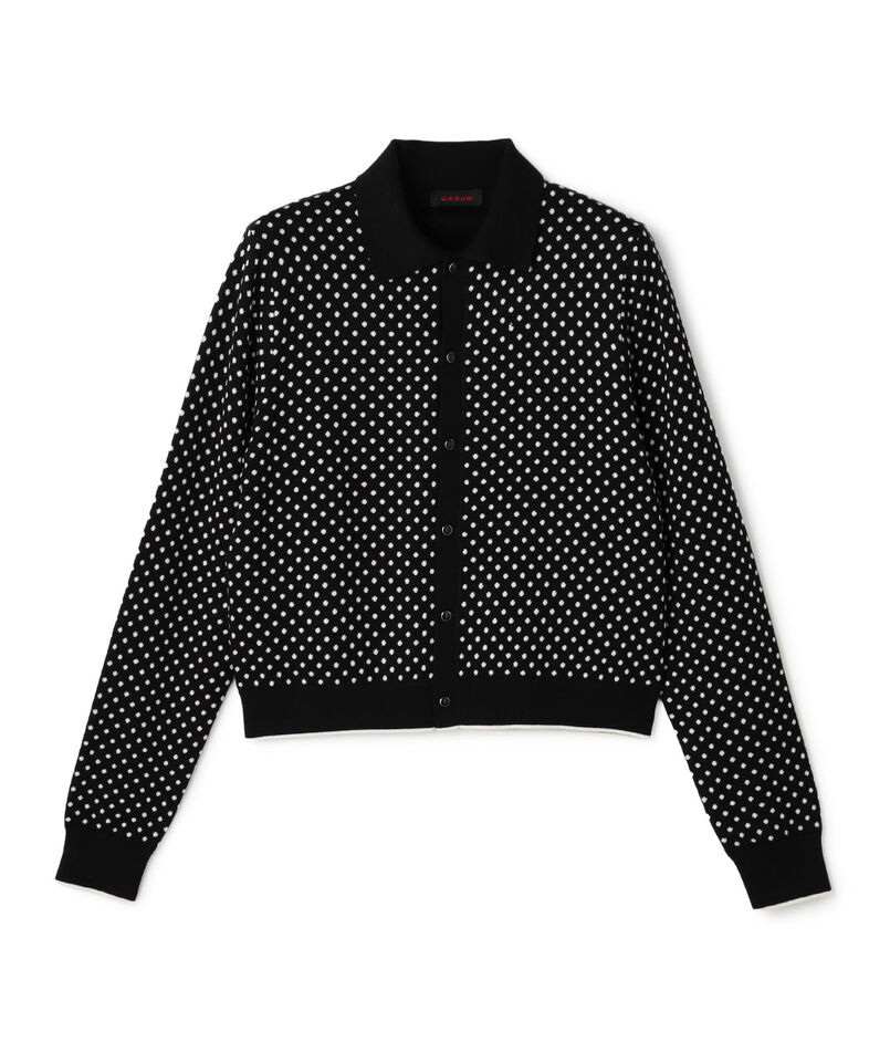 コットンカシミヤ ドットジャカードポロカーディガン