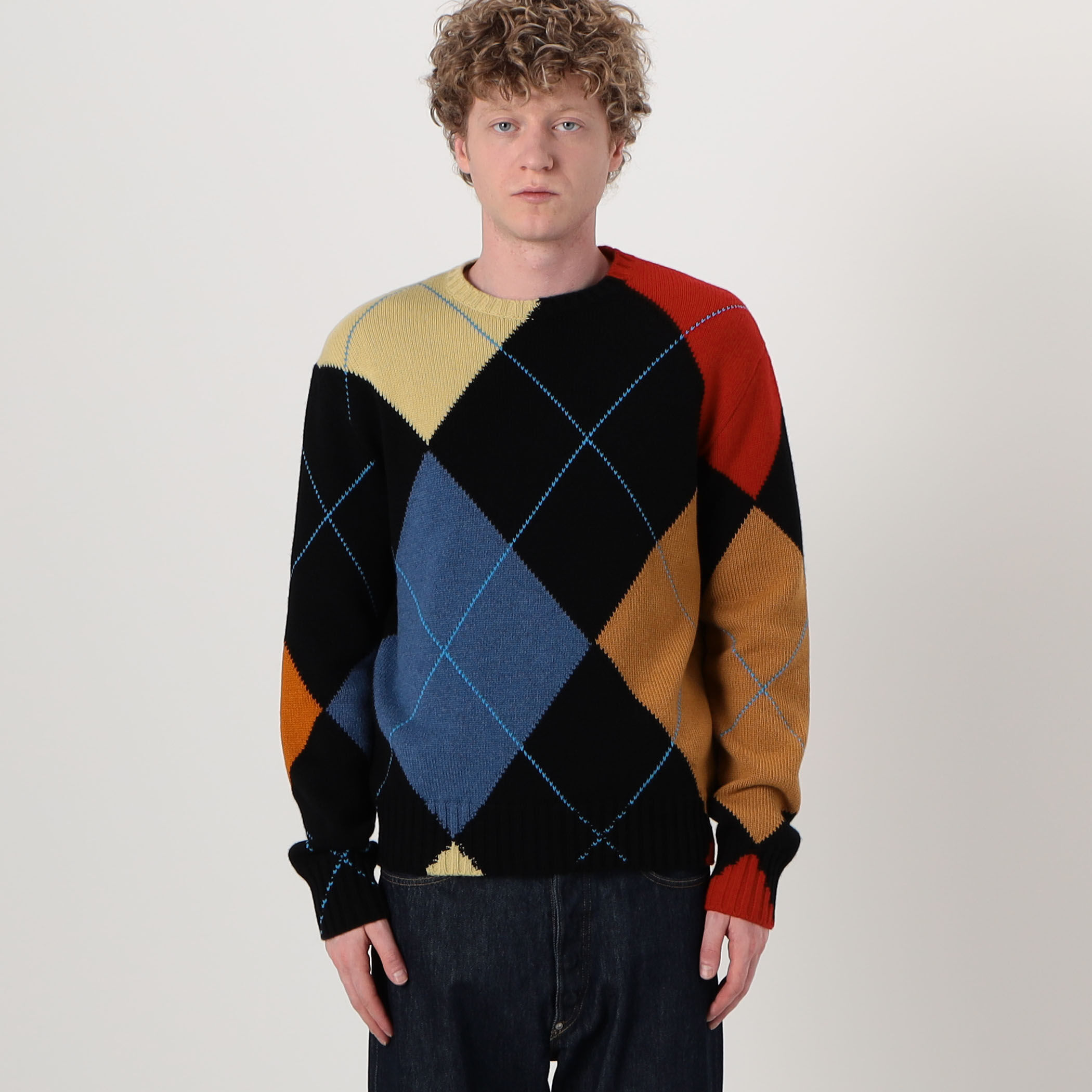 LOEWE カシミヤ アーガイル クルーネックプルオーバーニット