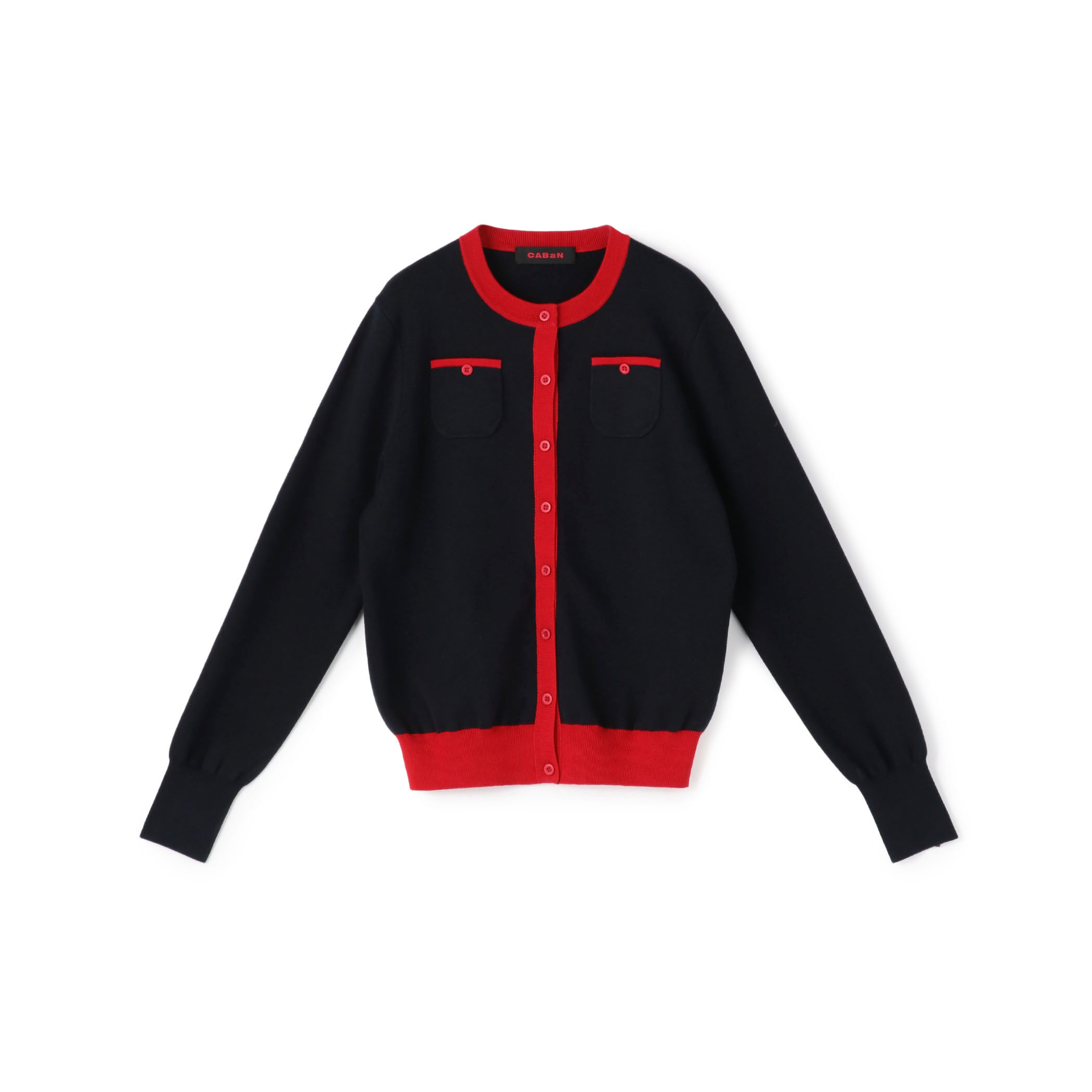 CABaN コットンカシミヤ バイカラークルーネックカーディガン　グレー CABaN（キャバン） カーディガン コットンカシミヤ バイカラークルー