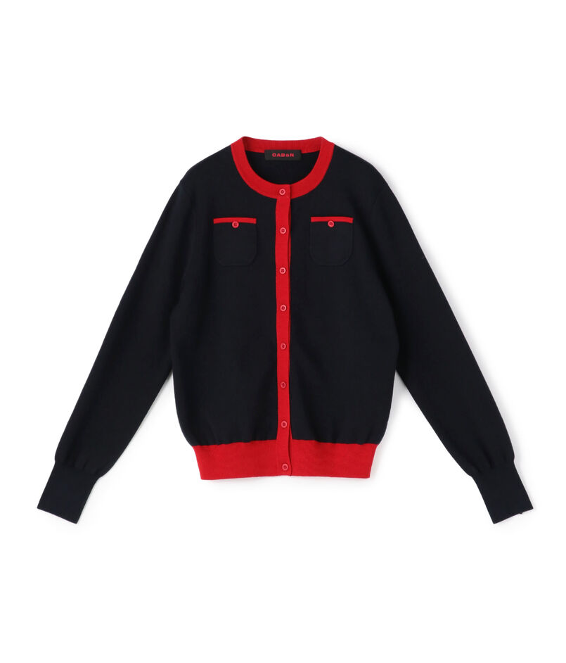 コットンカシミヤ バイカラークルーネックカーディガン