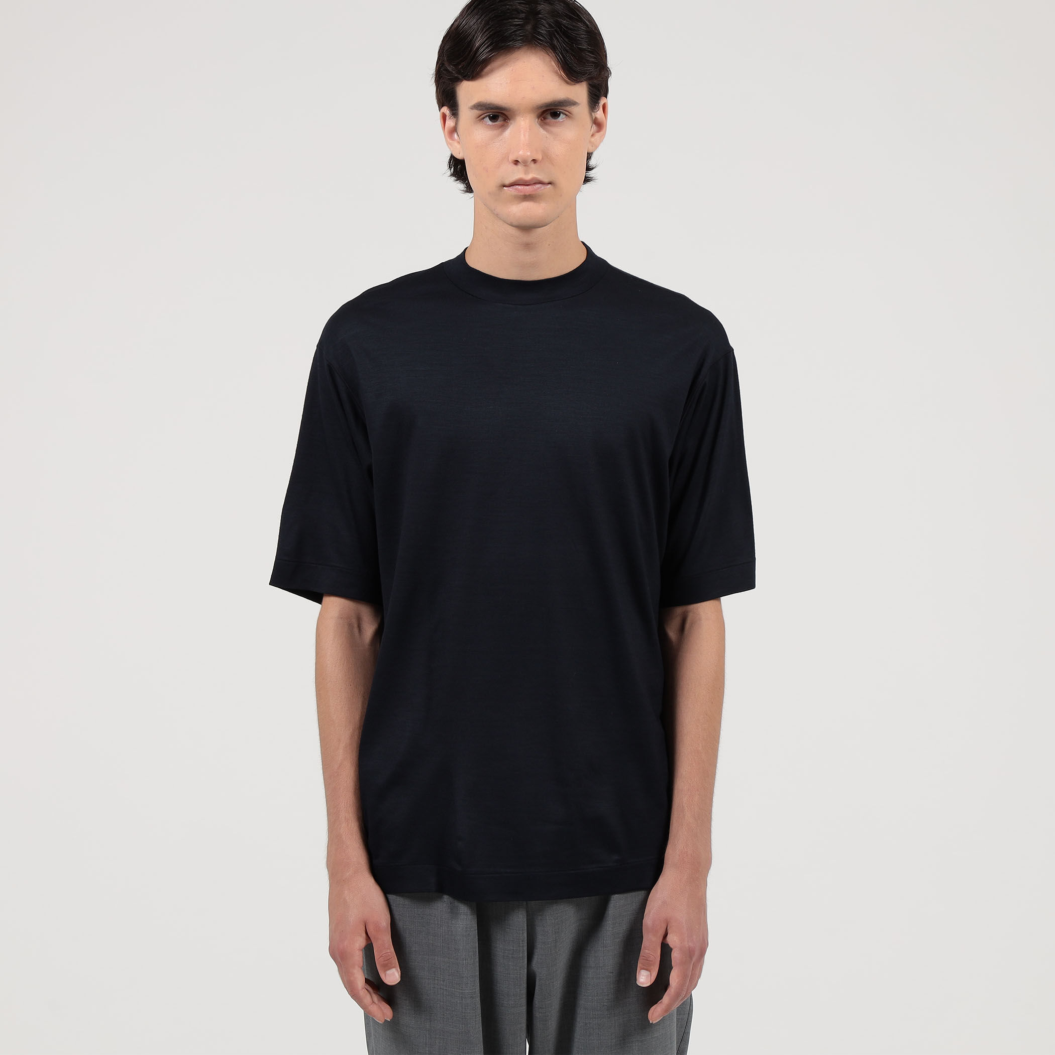 ウールジャージー モックネック ハーフスリーブカットソー