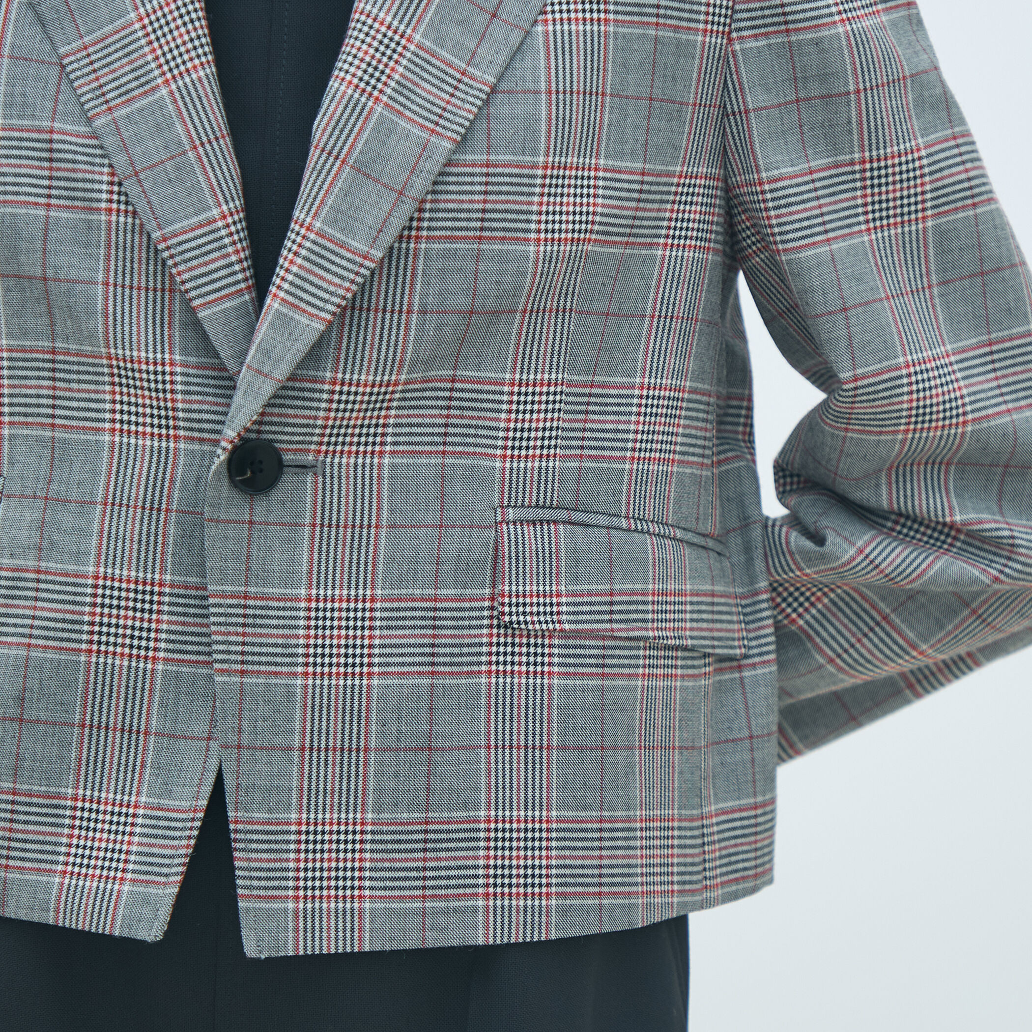 美品⁂マカフィー⁂ダブルブレスト　テーラード　ジャケット　チェック　ライトウール TOMORROWLAND｜ライトウールチェック ダブルブレストジャケット