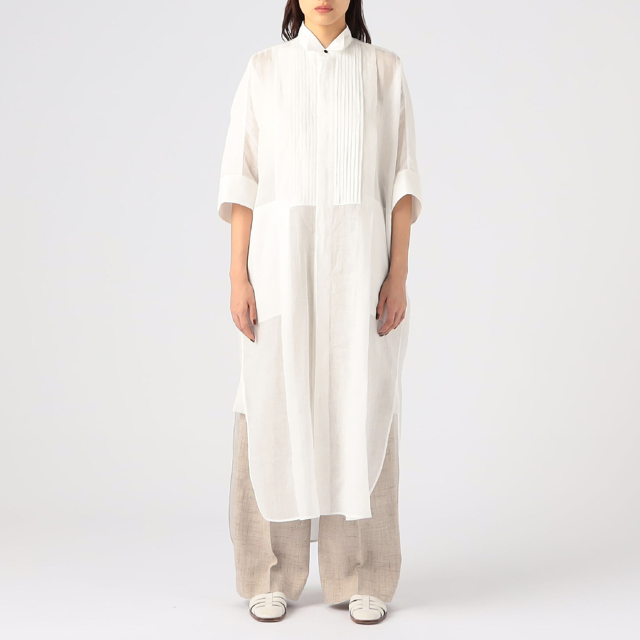 TOMORROWLAND.B マイクロタフタ ロングシャツ ネイビー