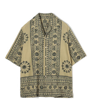 コットンエスニックプリント オープンカラーハーフスリーブシャツ