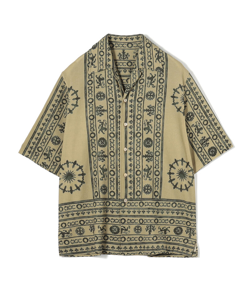 コットンエスニックプリント オープンカラーハーフスリーブシャツ