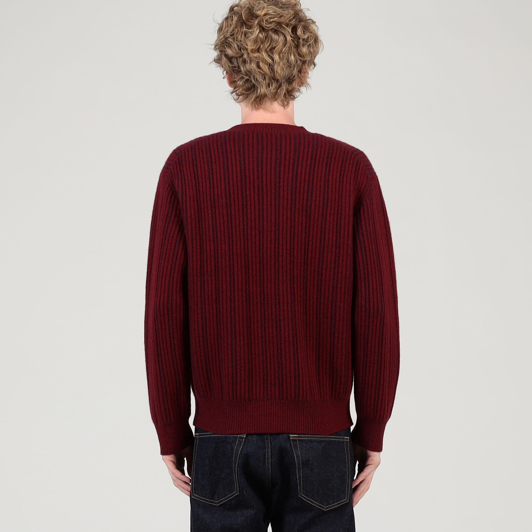 ウールカシミヤシルク リブクルーネックプルオーバーニット