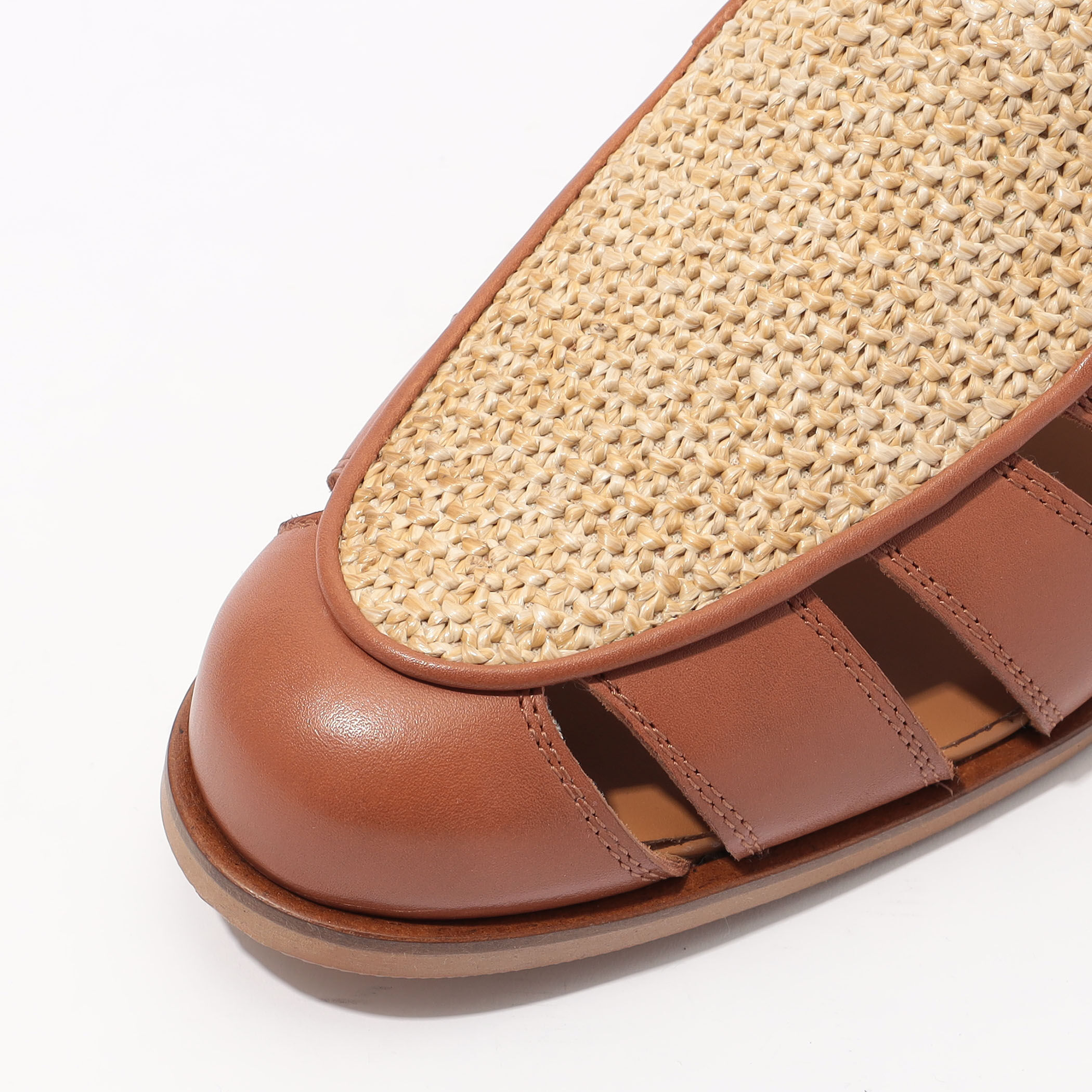 SOLOVIERE ラフィア×カーフ フィッシャーマンサンダル