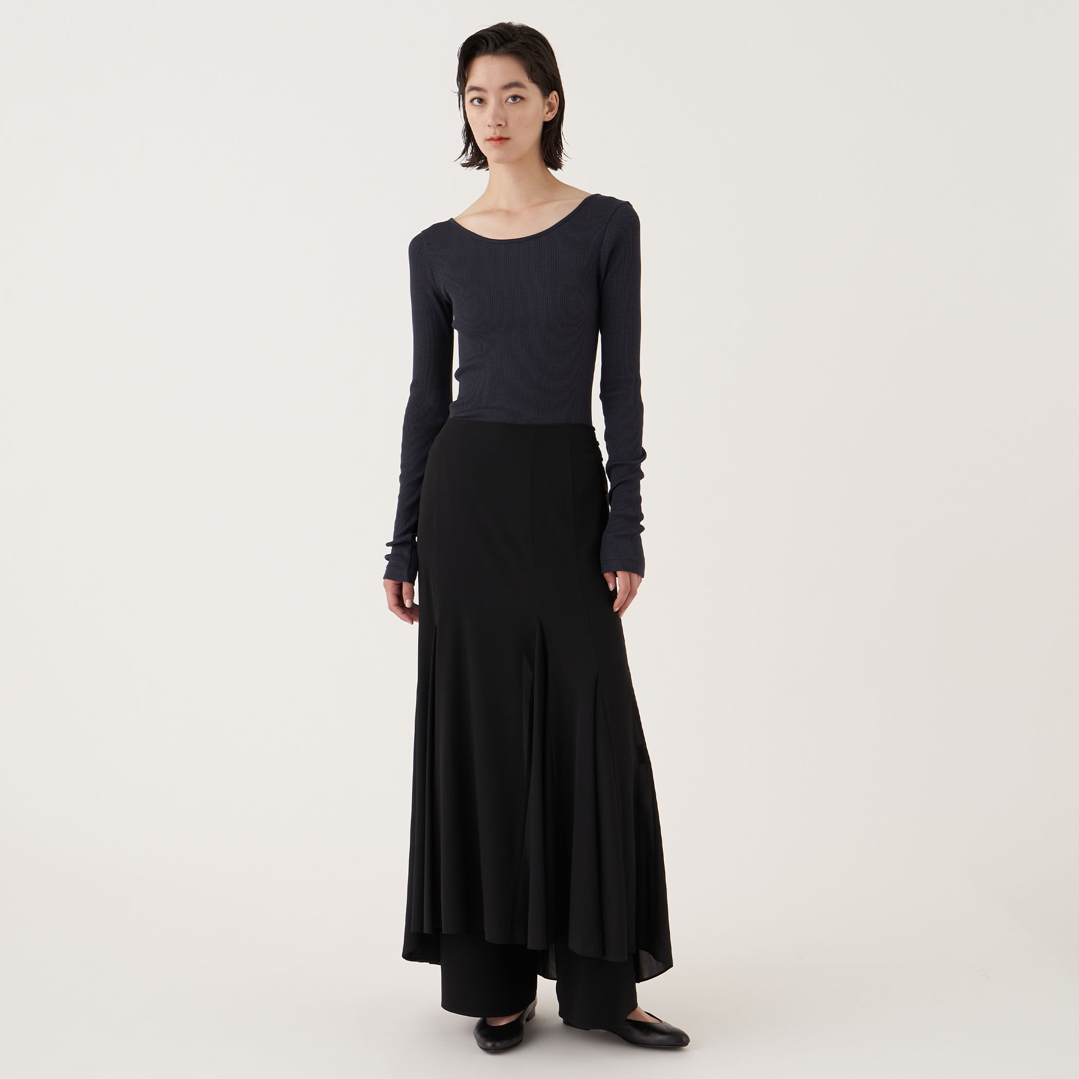 シルクストレッチシフォン フィッシュテールフレアスカート