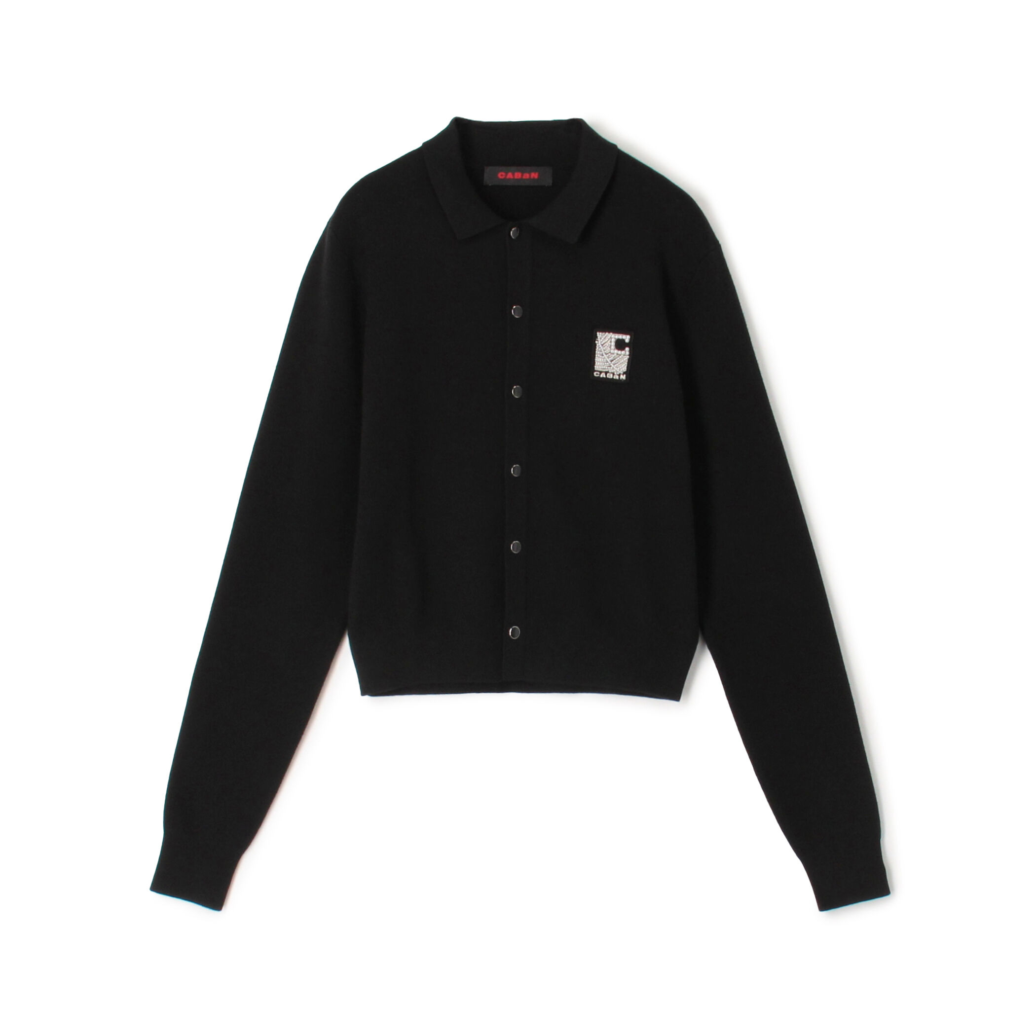 【美品】CABaN コットンカシミヤ パールロゴポロカーディガン ホワイト コットンカシミヤ パールロゴポロカーディガン（カーディガン