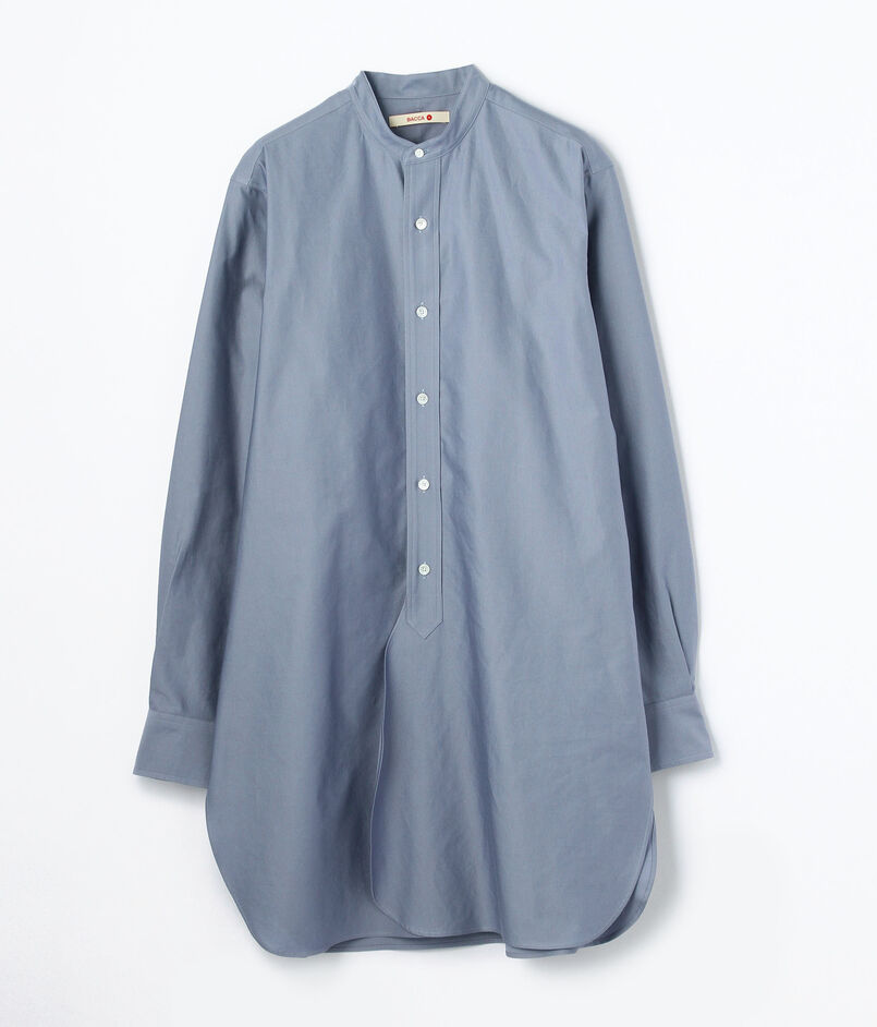 〈MORE10%OFF対象〉■コットンバックサテン スタンドカラーロングシャツ