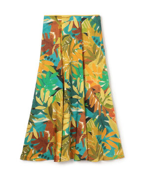 ポリエステル リーフプリントフレアスカート