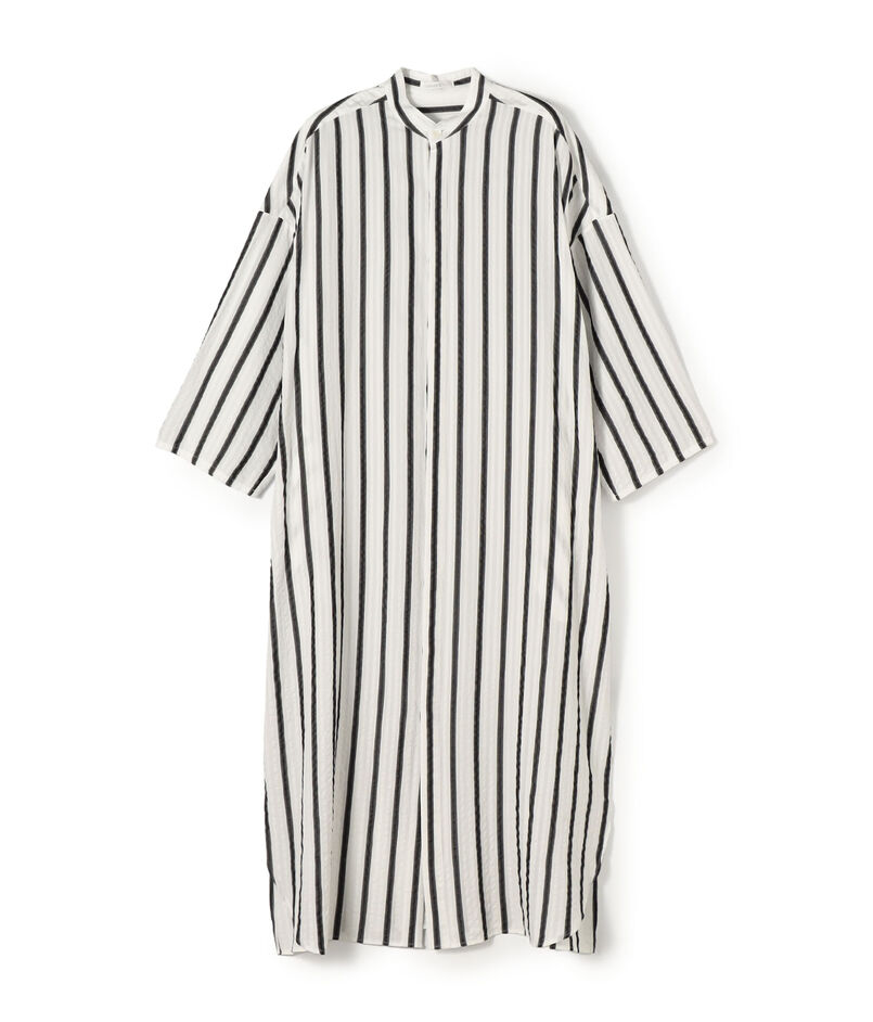 ソフトストライプ スタンドカラーシャツワンピース