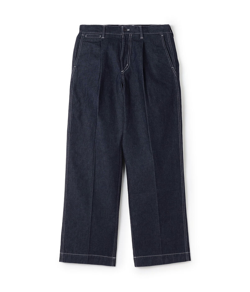 9.5OZコットンデニム 1プリーツバレルパンツ
