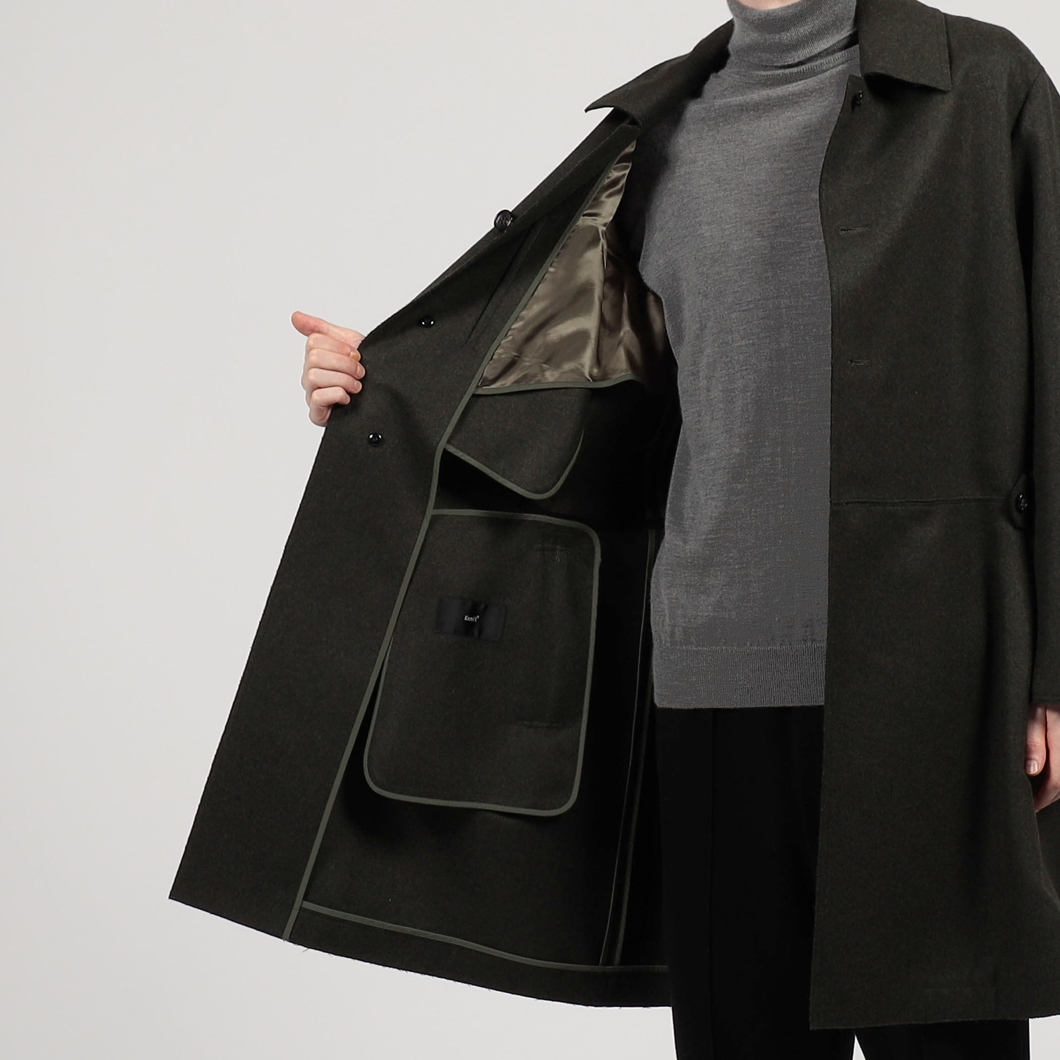 □ウールカシミヤ メルトン ベルテッド ステンカラーコート