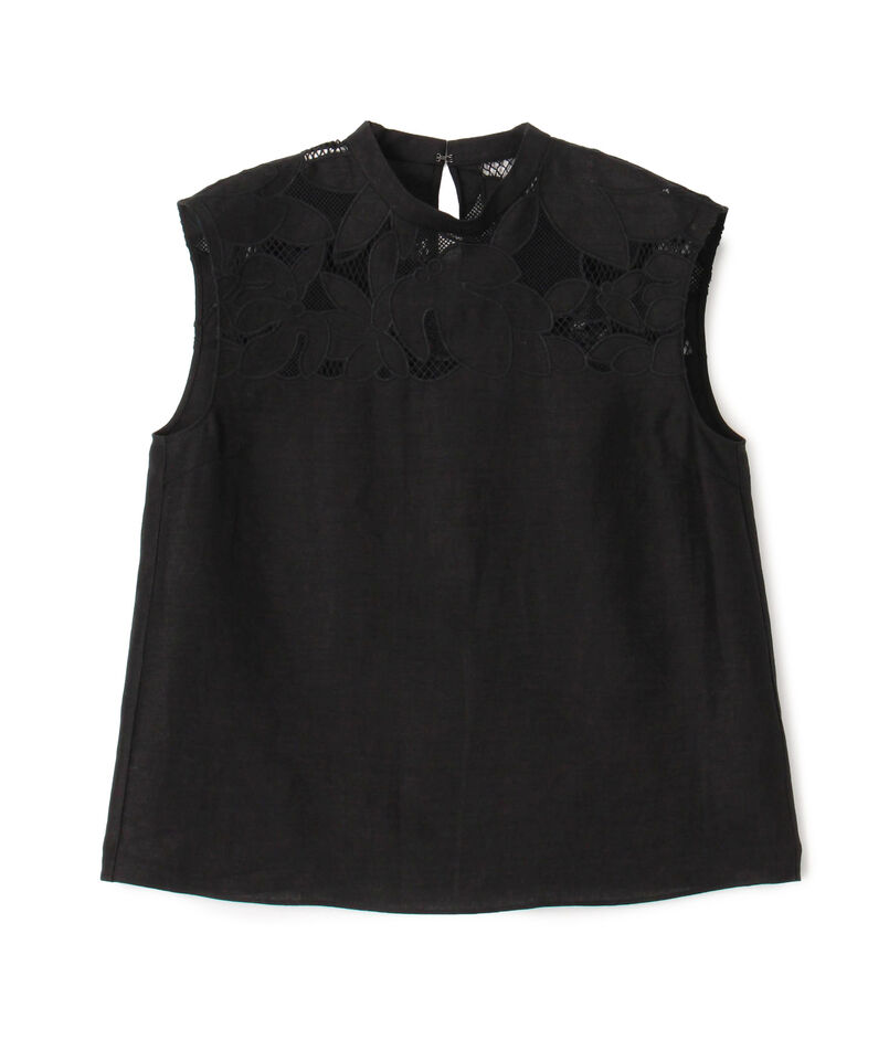 フィグリーフエンブロイダリー スタンドネックブラウス