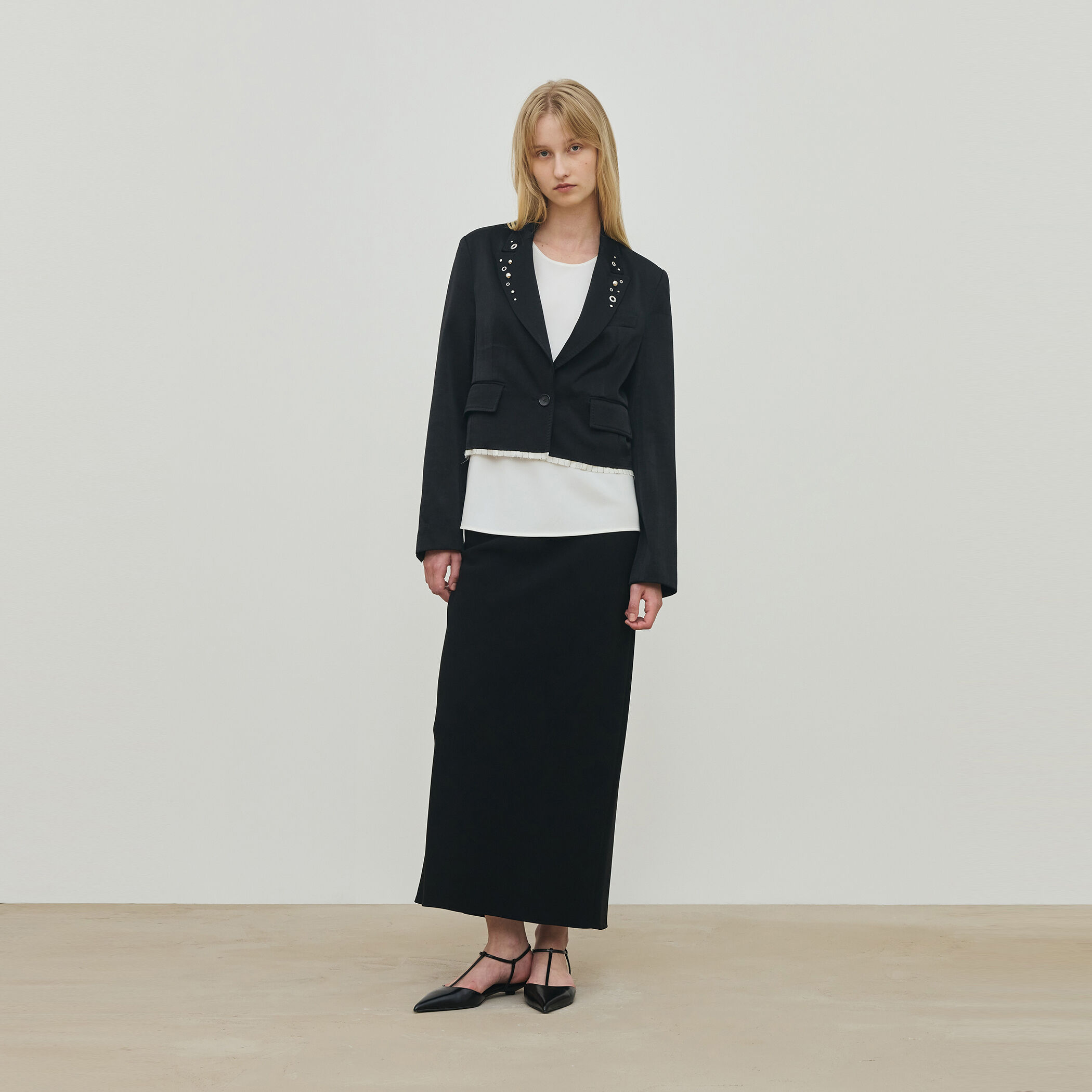 デプレ 25SS ライトダブルクロス エラスティックストレートスカート M 白 ライトダブルクロス エラスティックストレートスカート