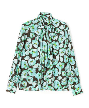 フェザリーフラワープリント ボウタイブラウス