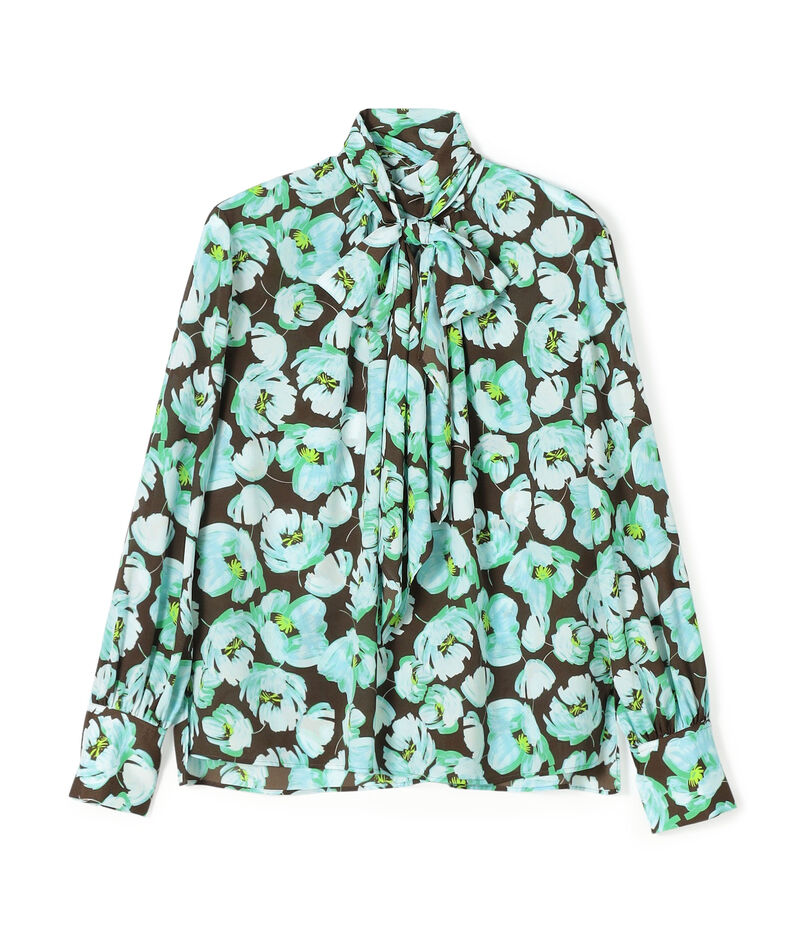 フェザリーフラワープリント ボウタイブラウス
