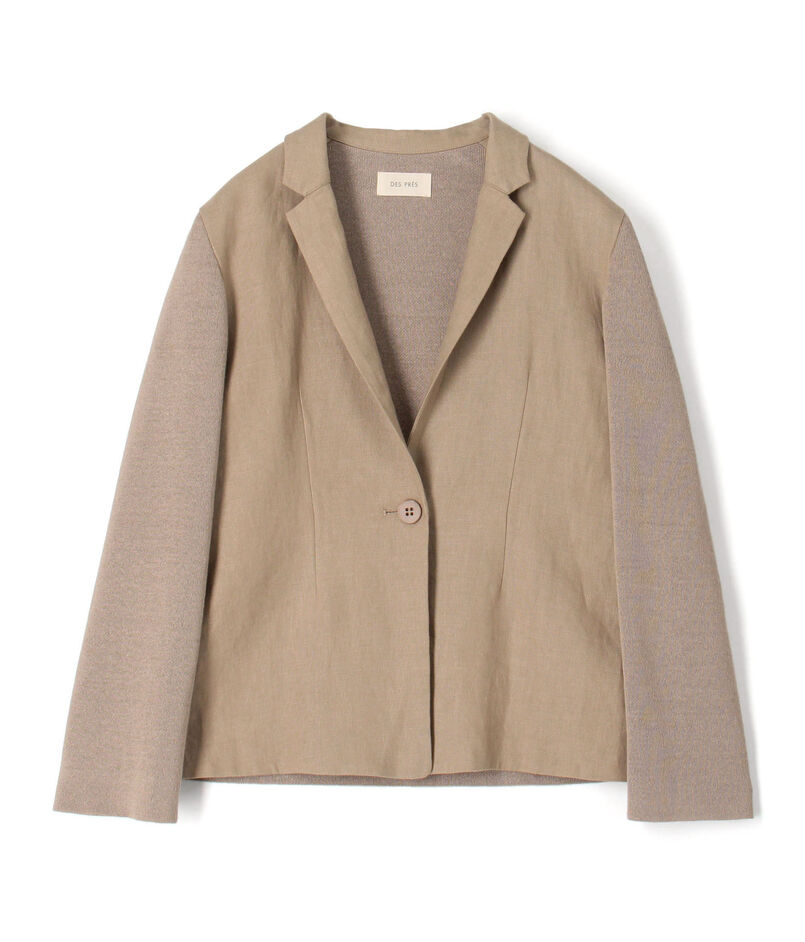 リネンファブリックコンビ テーラーニットジャケット