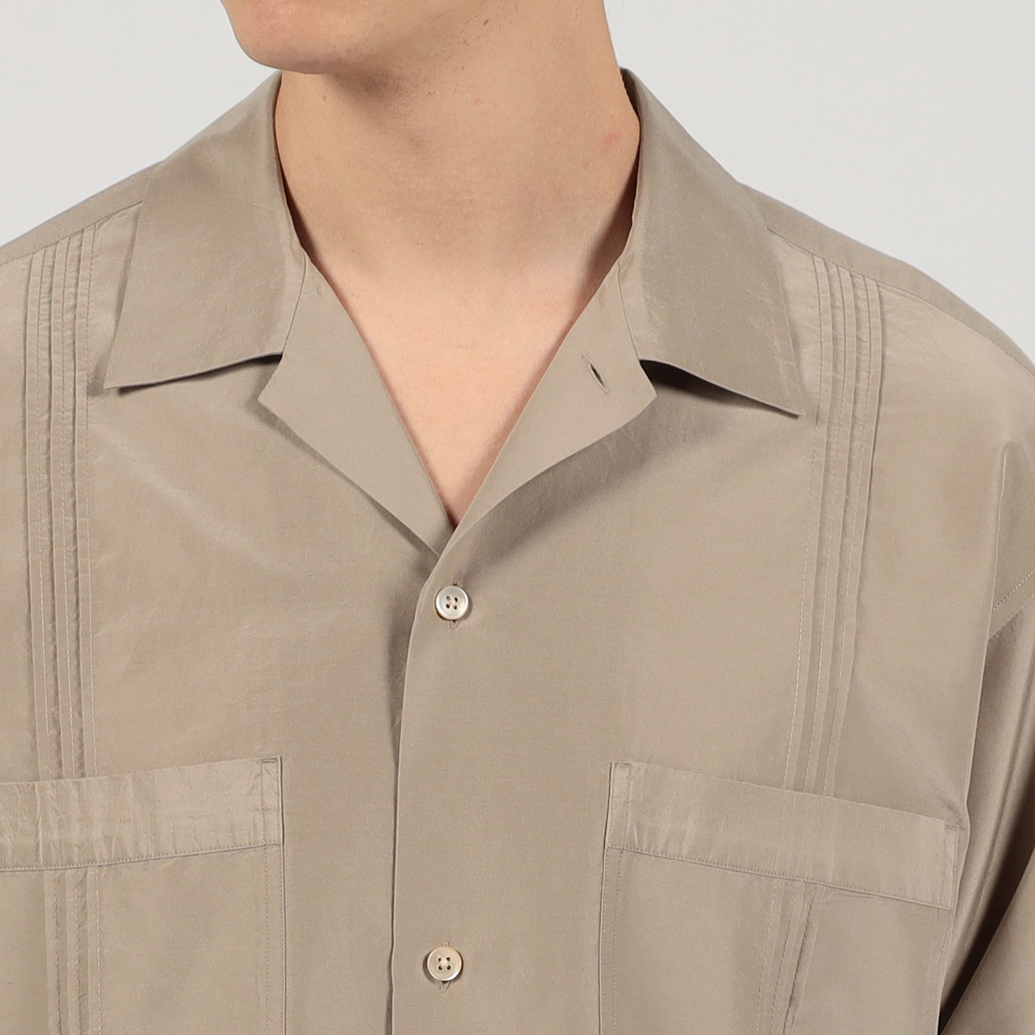 コットンシルク オープンカラー ダブルポケット ハーフスリーブ