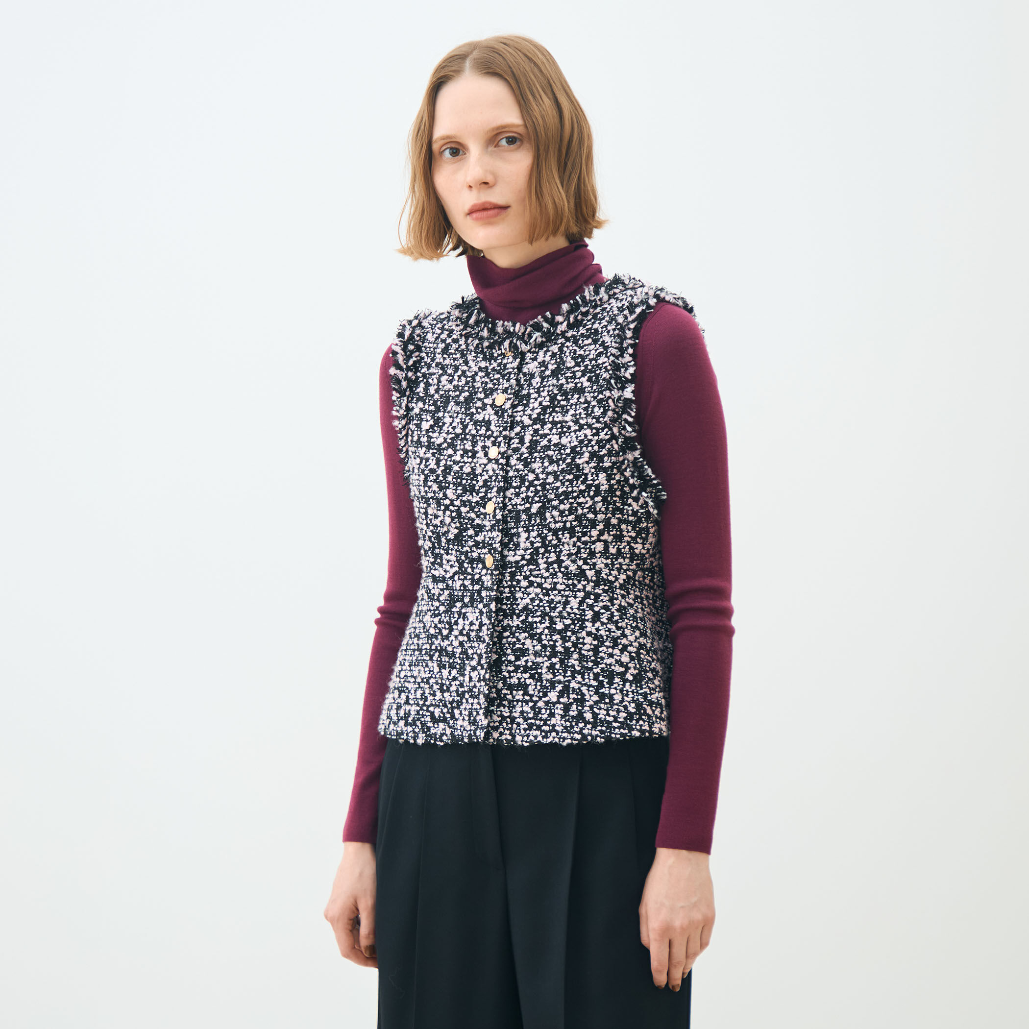 トゥモローランドコレクションファンシージレ セール】コロレファンシーツイード ジップアップジレ（ベスト