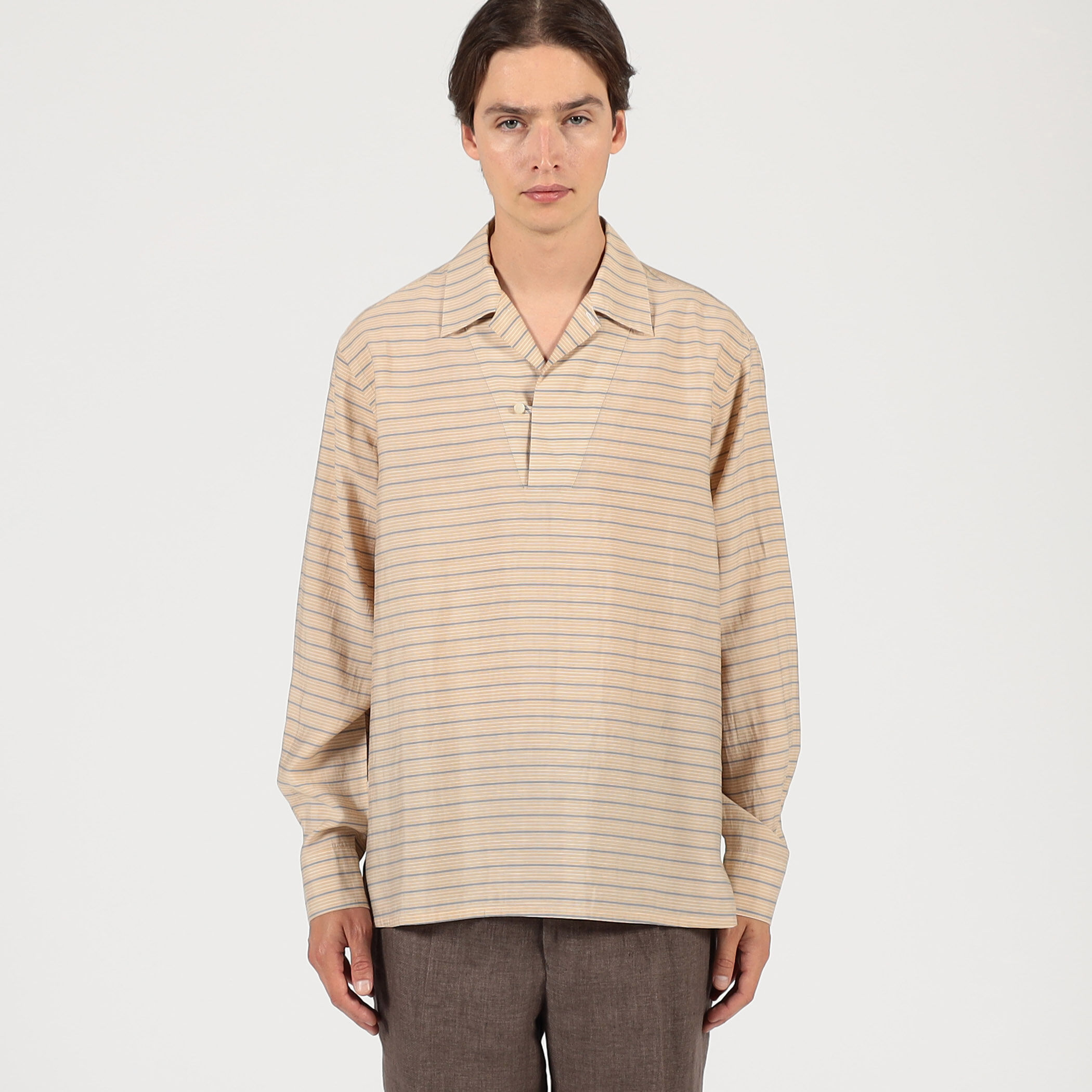 □セルロールポリエステル スキッパー プルオーバーシャツ