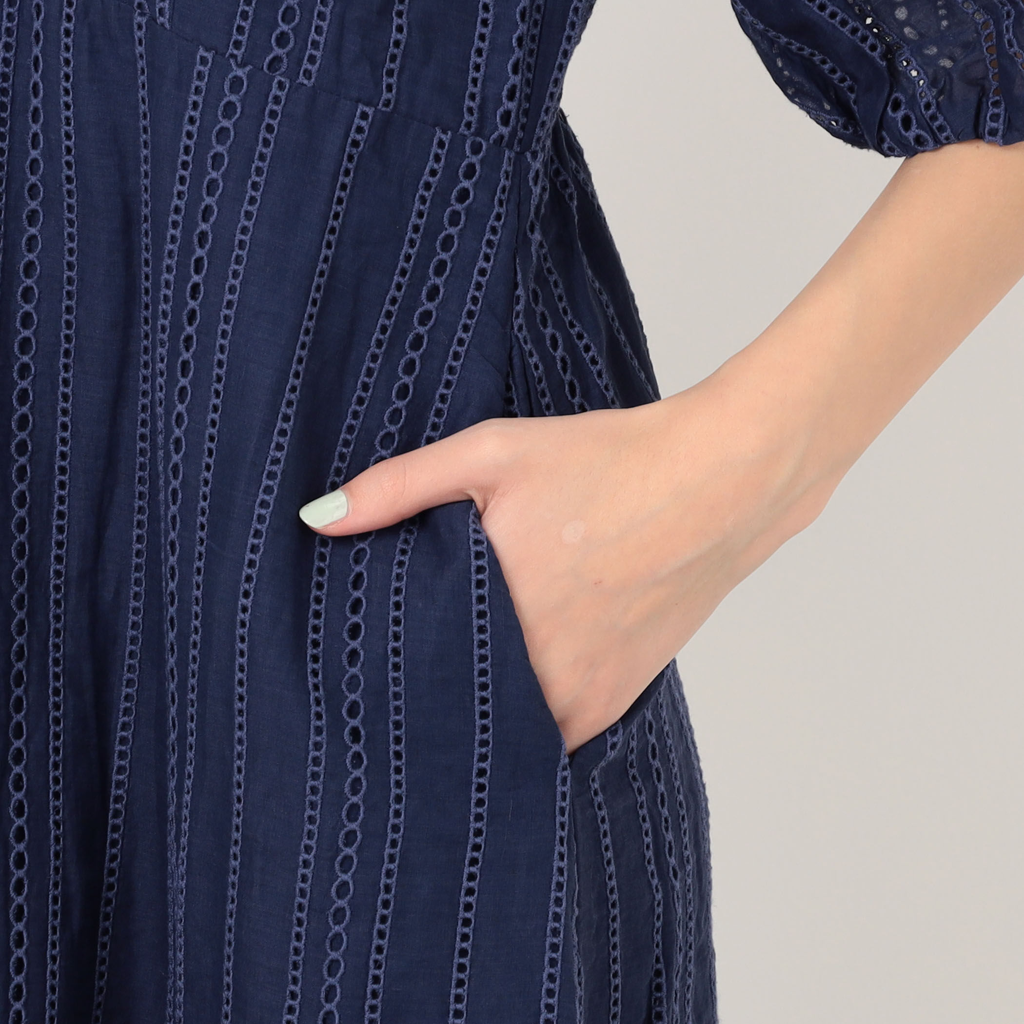 ne Quittez pas Cotton Organza Ladder Cifre Flare ドレス