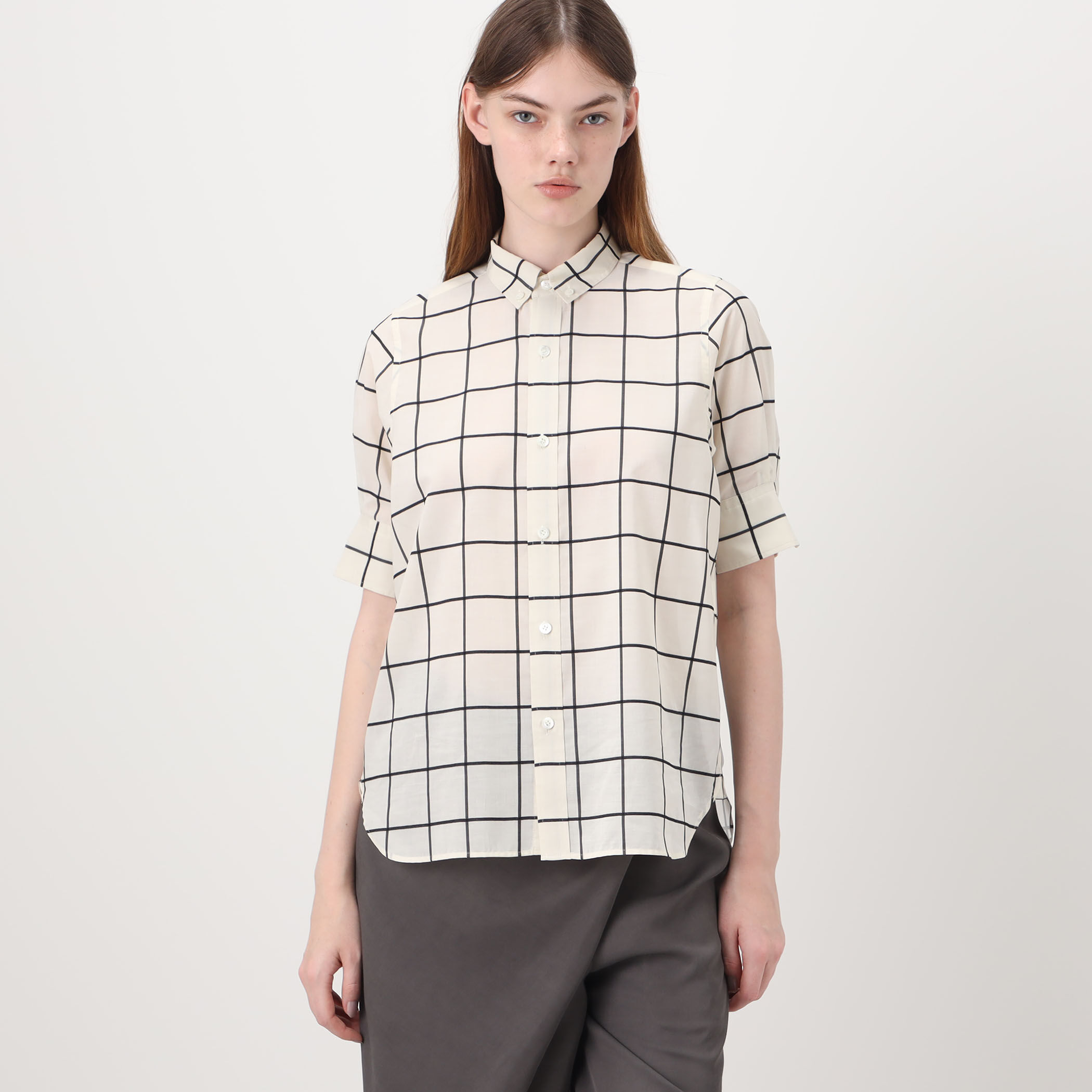 HYKE SHEER BACK WINDOWPANE SHORT SLV ウインドウペンチェック