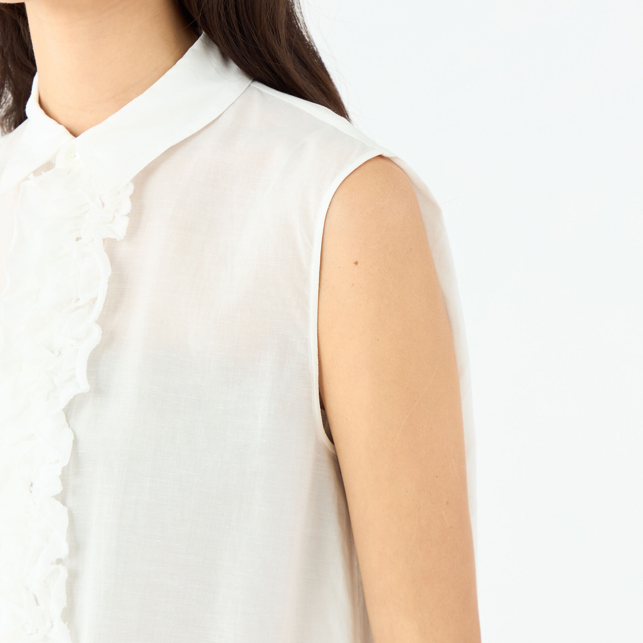 テンセルリヨセルローン フロントフリルブラウス｜トゥモローランド