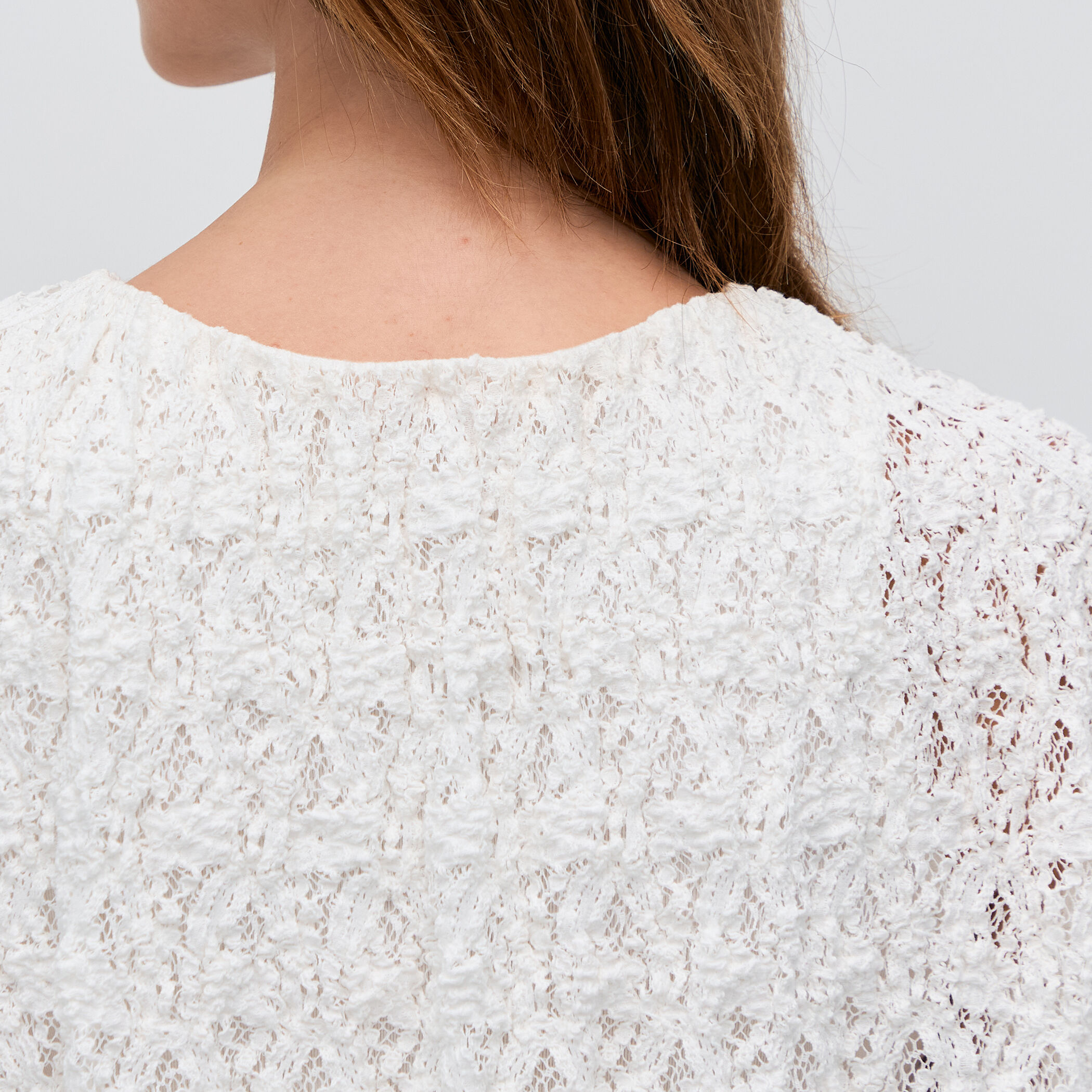 ストレッチレース ギャザーノースリーブプルオーバー