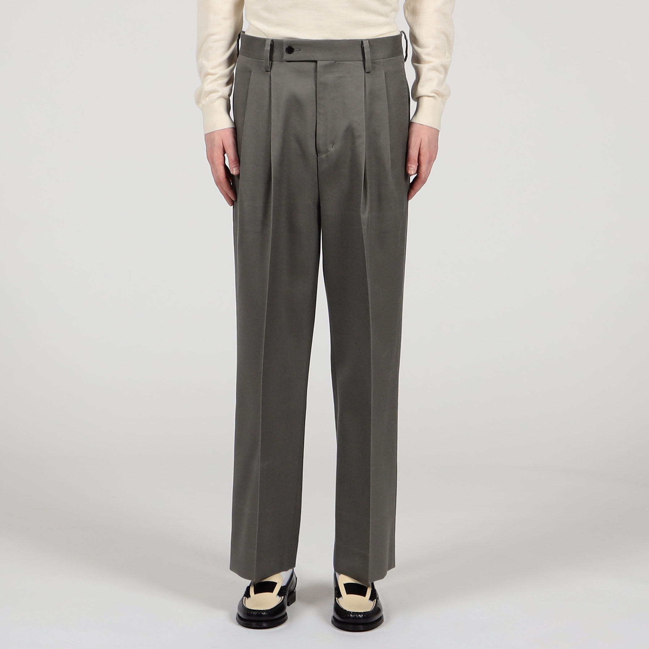 コットンレーヨン 2プリーツ ワイドストレート バレルパンツ