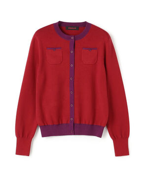 コットンカシミヤ バイカラークルーネックカーディガン