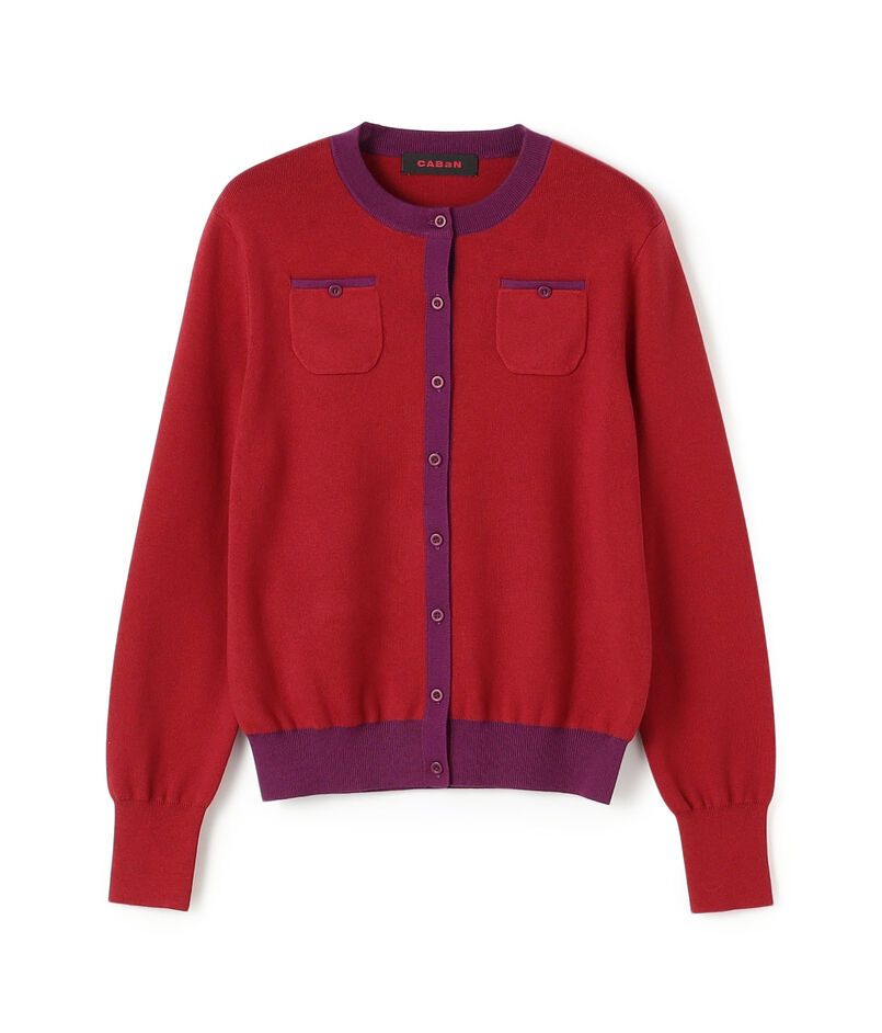 コットンカシミヤ バイカラークルーネックカーディガン