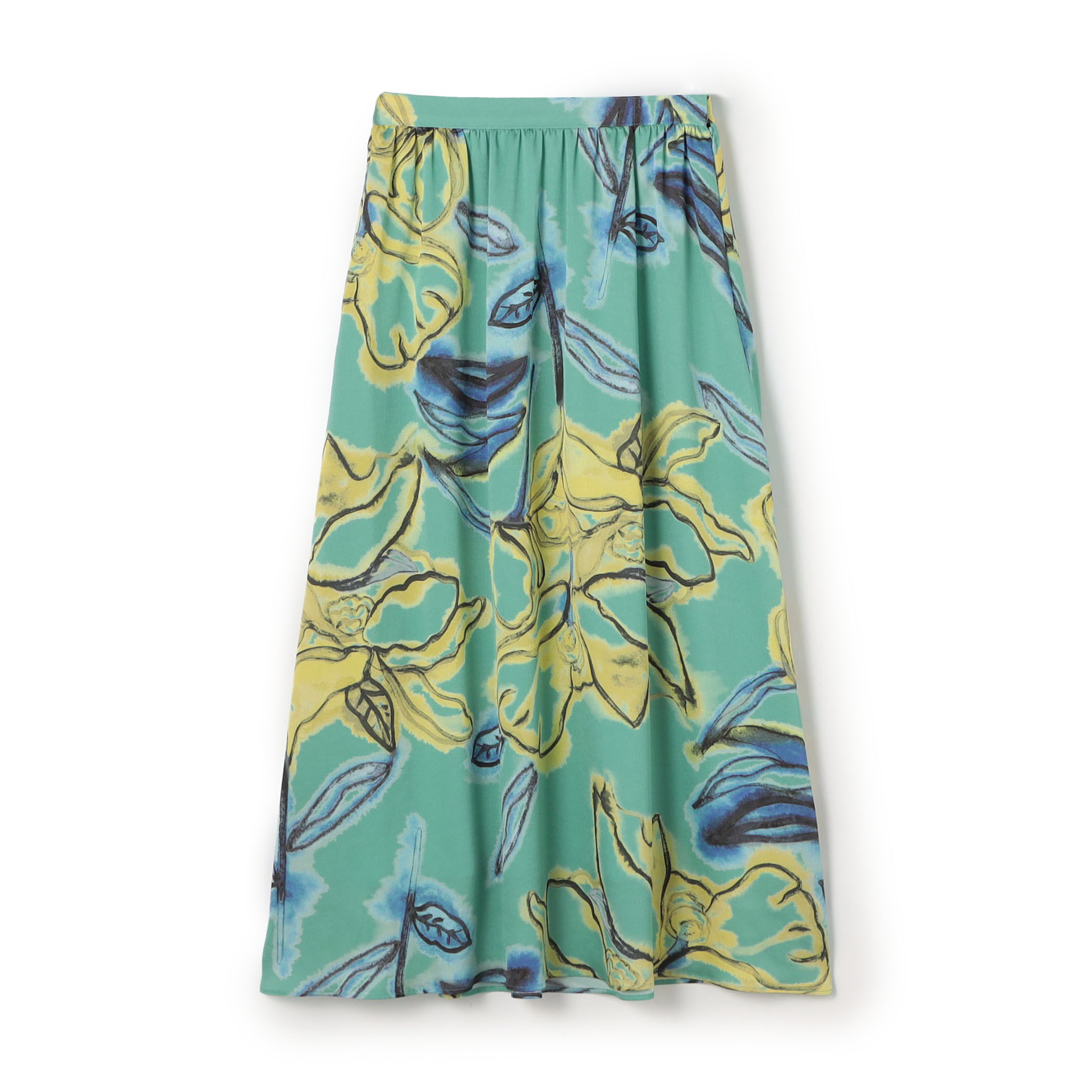 新品タグ付き。MODE NORM CORE 2WAY マキシフラワープリント ドゥードルフラワープリント ロングギャザースカート