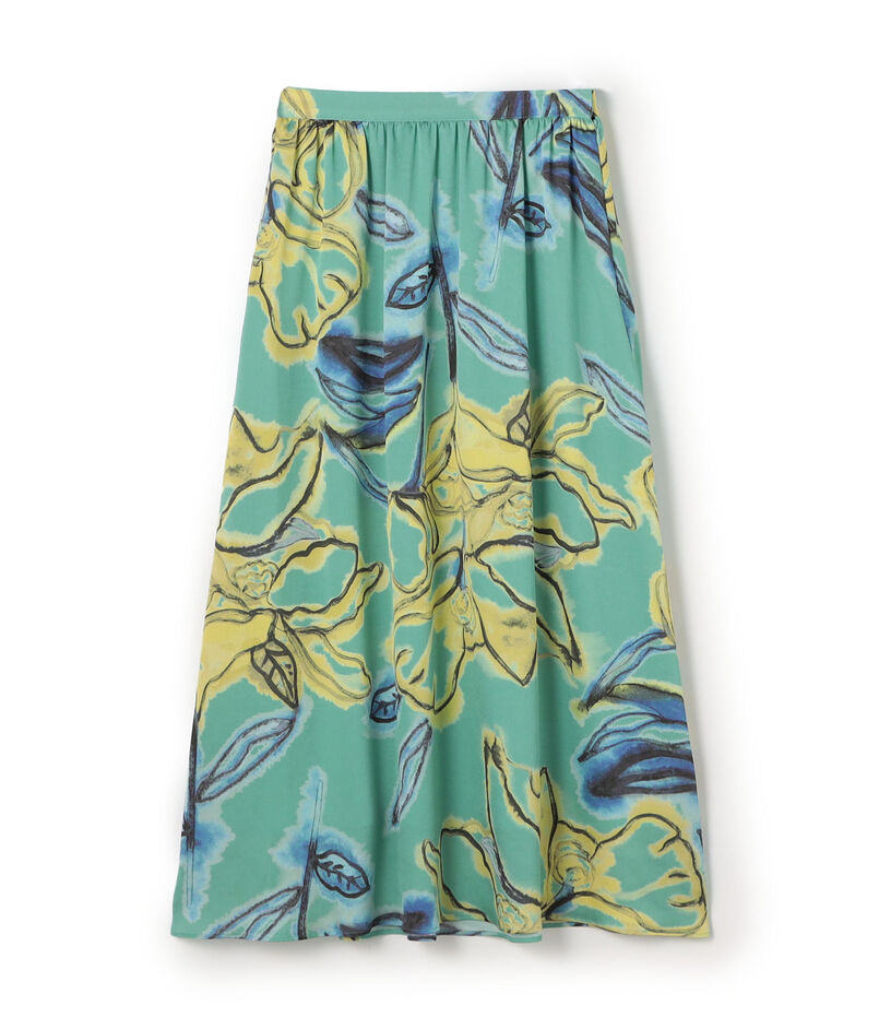 ドゥードルフラワープリント ロングギャザースカート