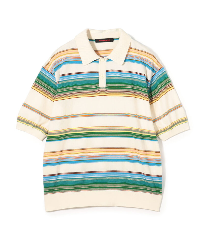 コットンカシミヤ マルチボーダー ポロプルオーバー