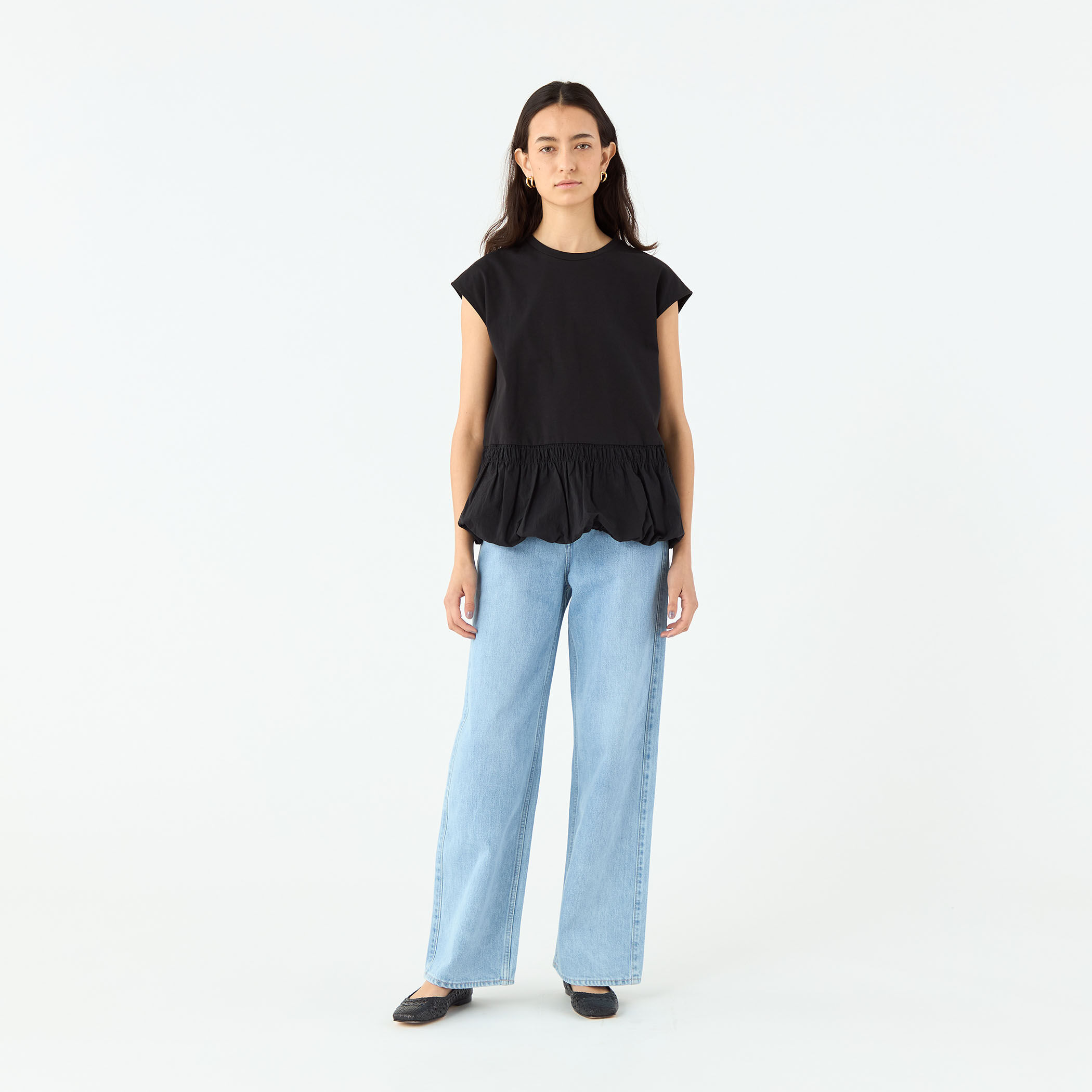 【MACPHEE】コットンバックサテンコンビ バルーンTシャツ コットンバックサテンコンビ バルーンTシャツ｜トゥモローランド