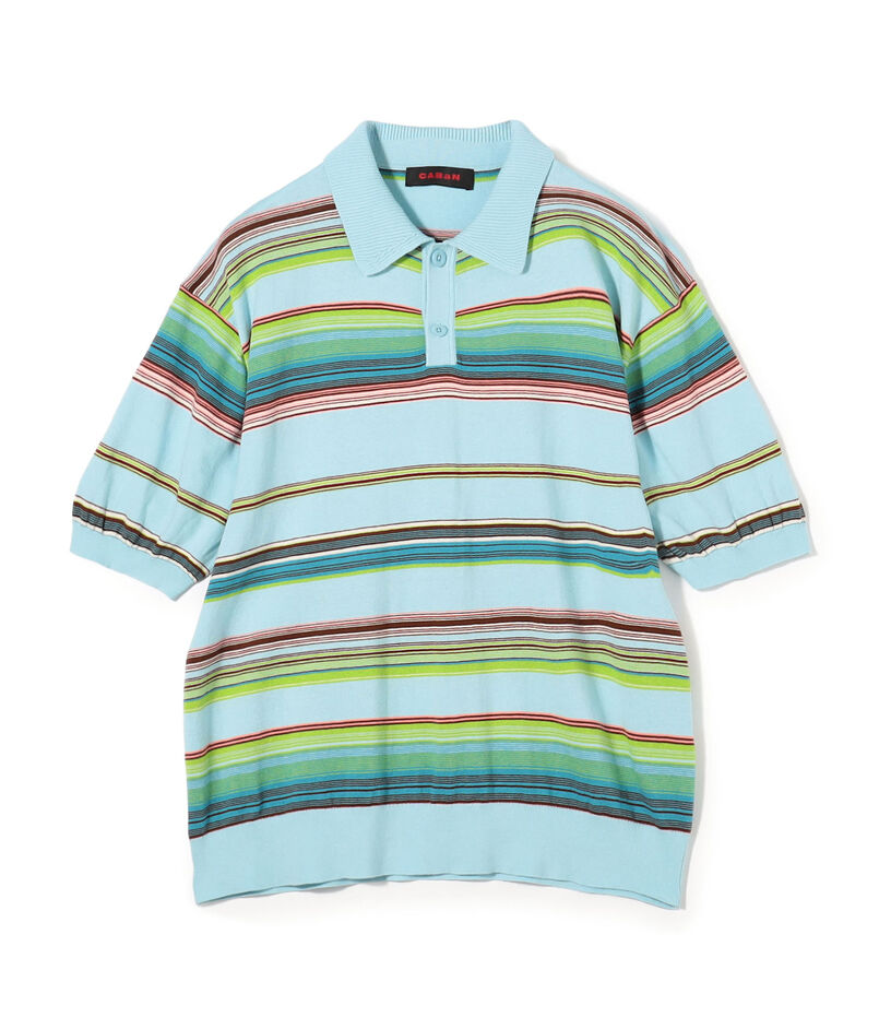 コットンカシミヤ マルチボーダー ポロプルオーバー