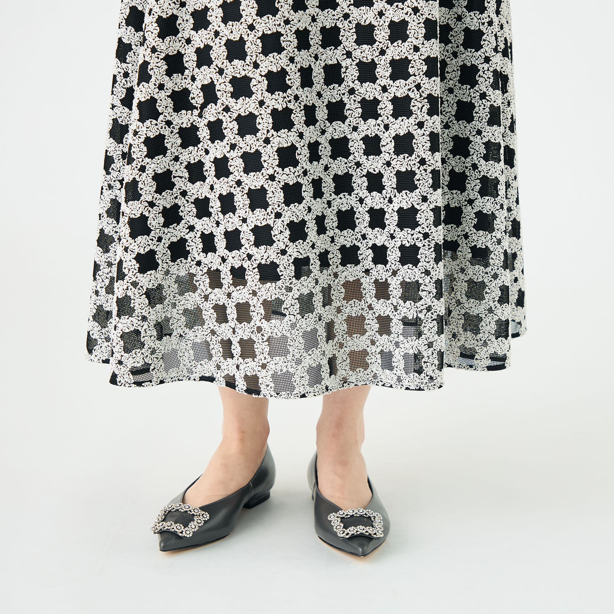 フラッフィーヤーンエンブロイダリー フレアスカート