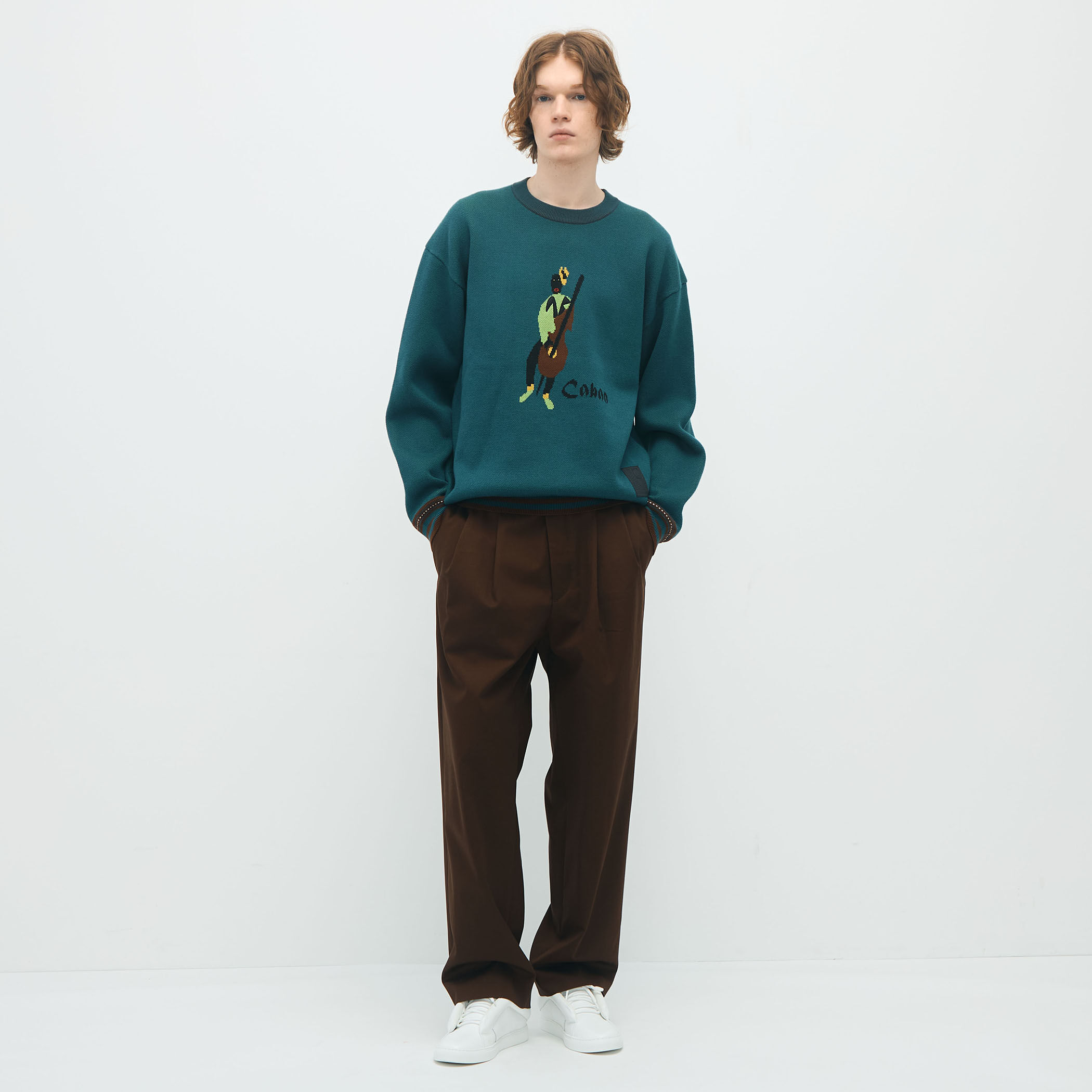 caban コットンカシミヤ フラワージャカードプルオーバー スウェット