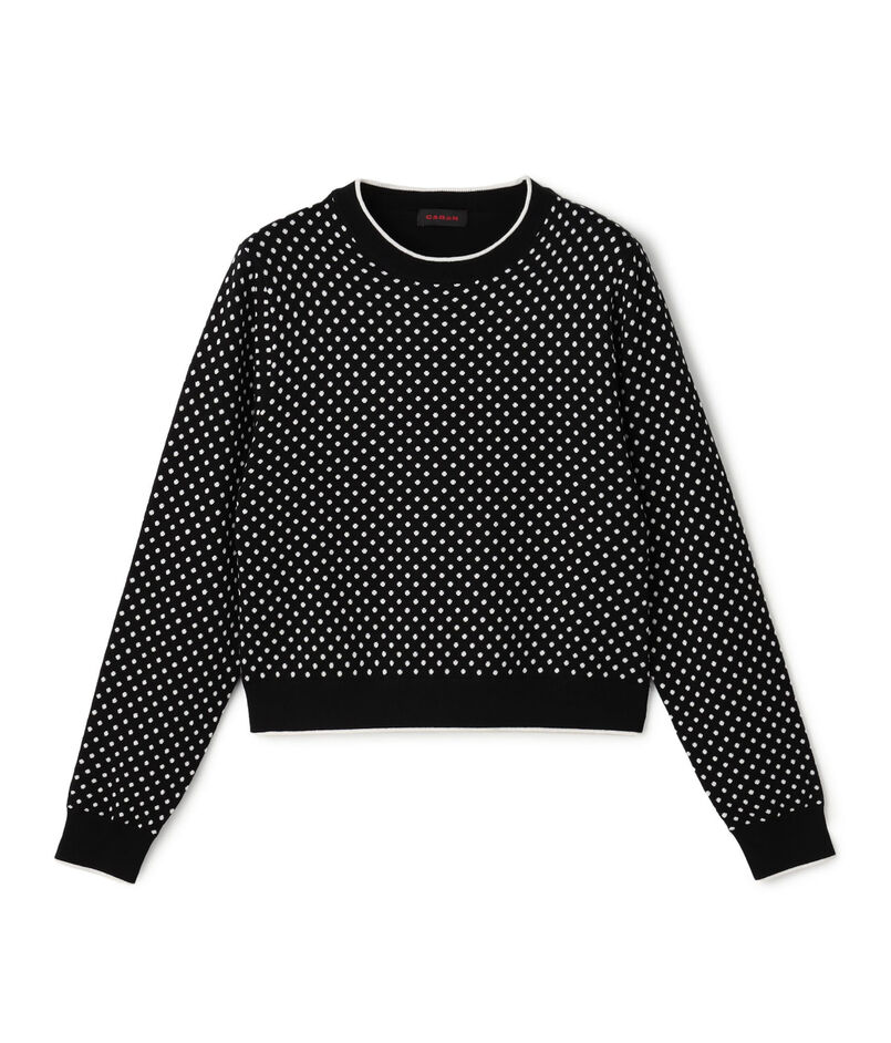 コットンカシミヤ ドットジャカードクルーネックプルオーバー