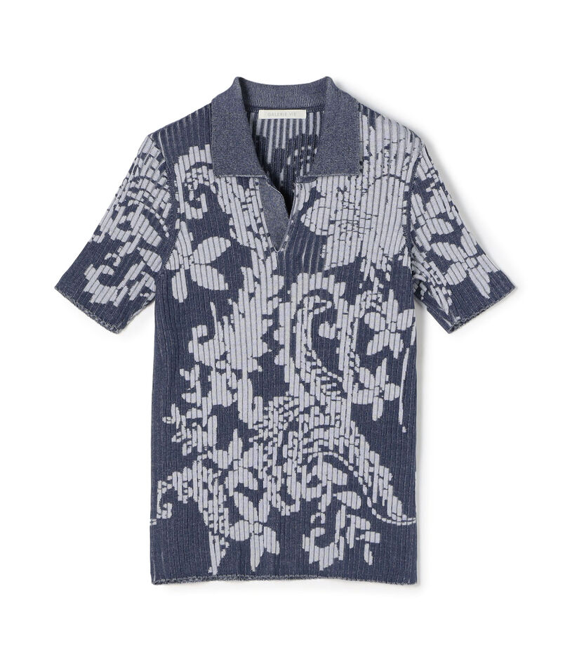 コットンリブペイズリー ポロカラープルオーバー