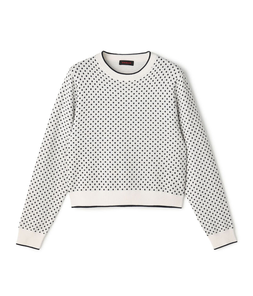 コットンカシミヤ ドットジャカードクルーネックプルオーバー