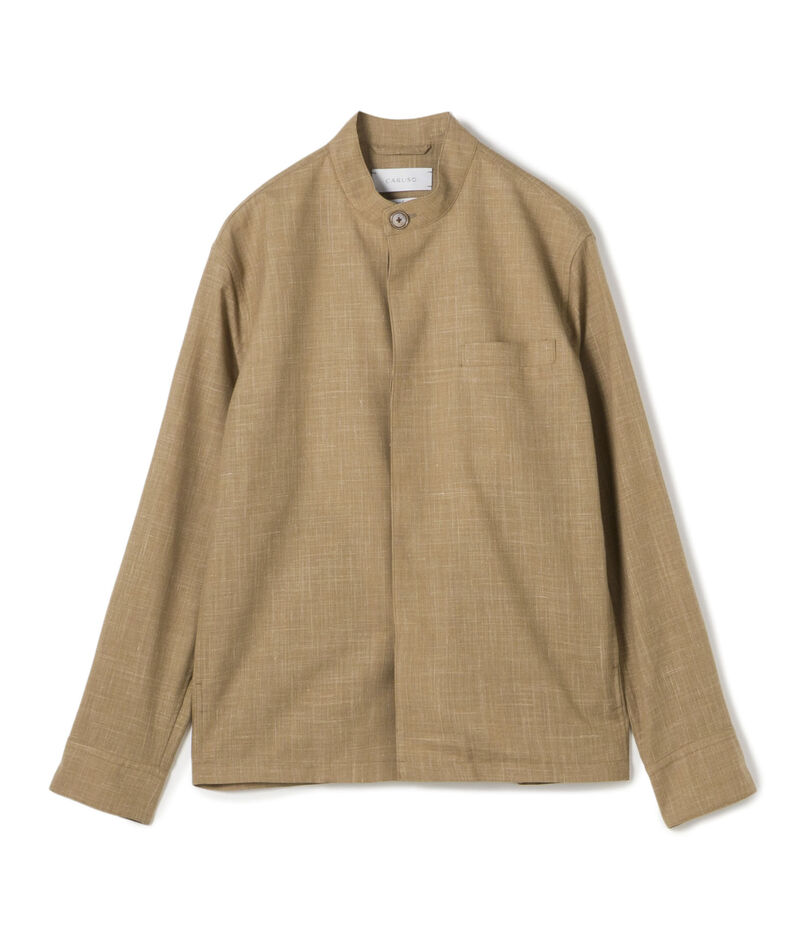 CARUSO OVERSHIRT ウールシルクリネン スタンドカラー シャツブルゾン