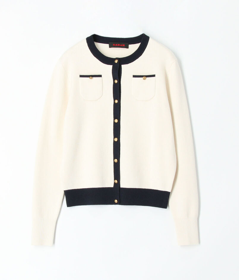 ■CABaN コットンカシミヤ バイカラークルーネックカーディガン